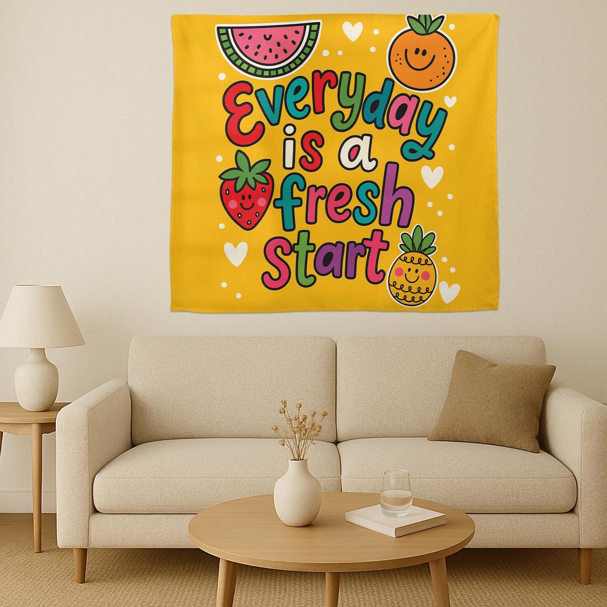 Everyday Is a Fresh Start Wall Art – Colorful Fruit-Themed Motivational Poster for Classroom, Preschool, or Kids Room Decor, Fruit Sign