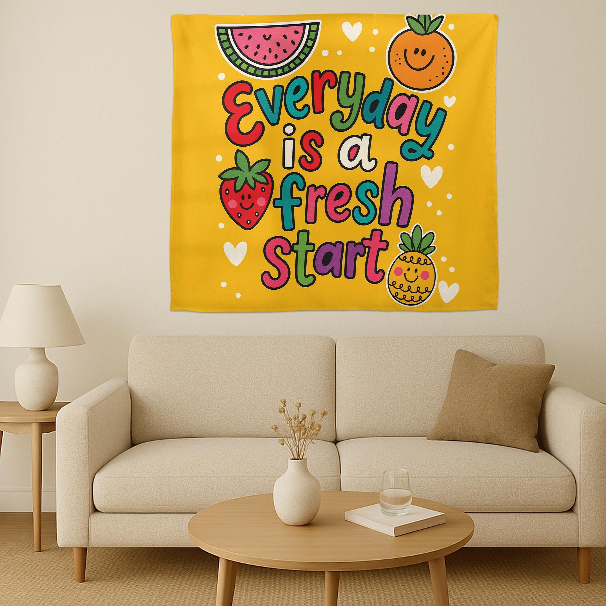 Everyday Is a Fresh Start Wall Art – Colorful Fruit-Themed Motivational Poster for Classroom, Preschool, or Kids Room Decor, Fruit Sign