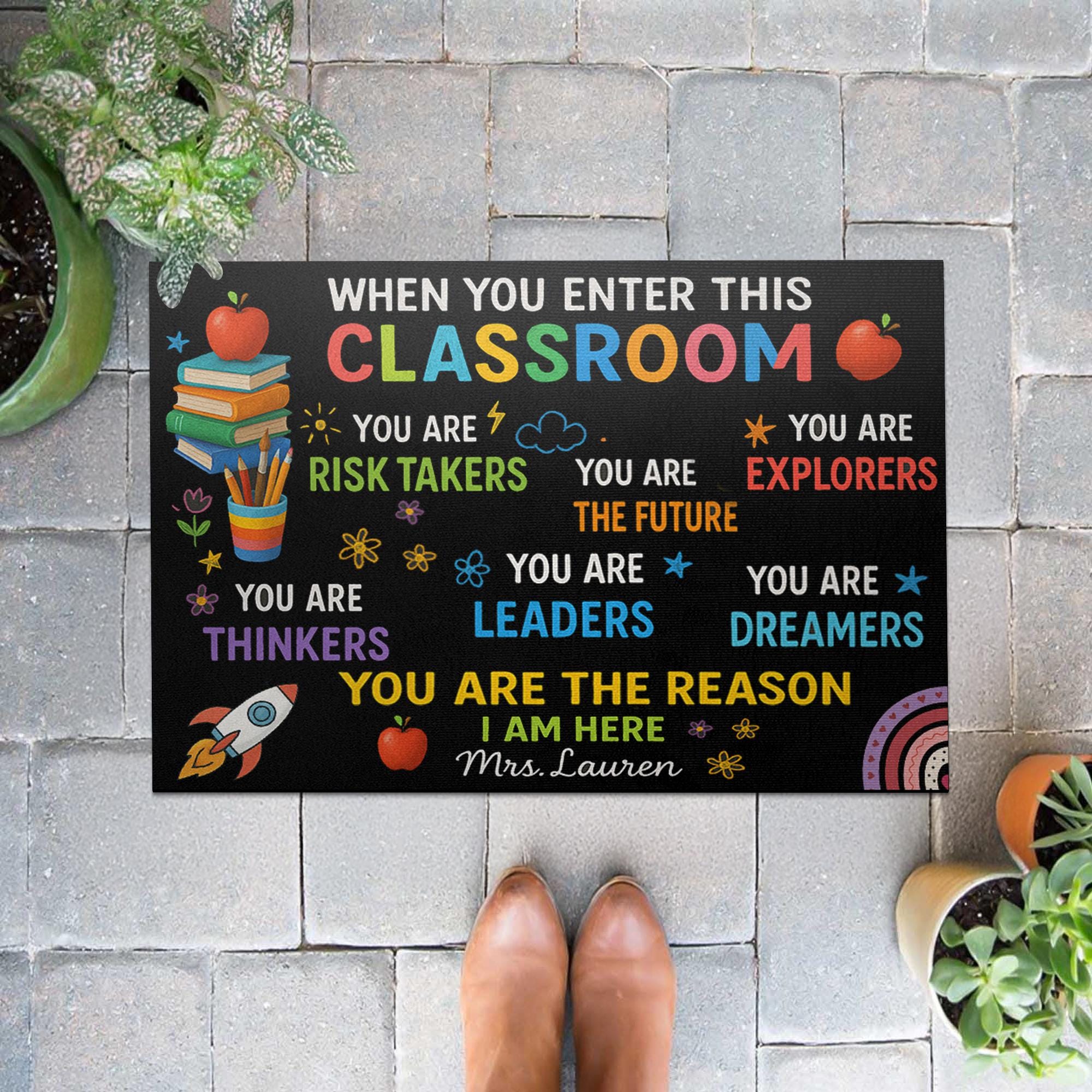 Colorful Classroom Doormat, Motivational Teacher Rug, Back to School Entry Mat, Custom Welcome Mat, Inspiring School Decor
