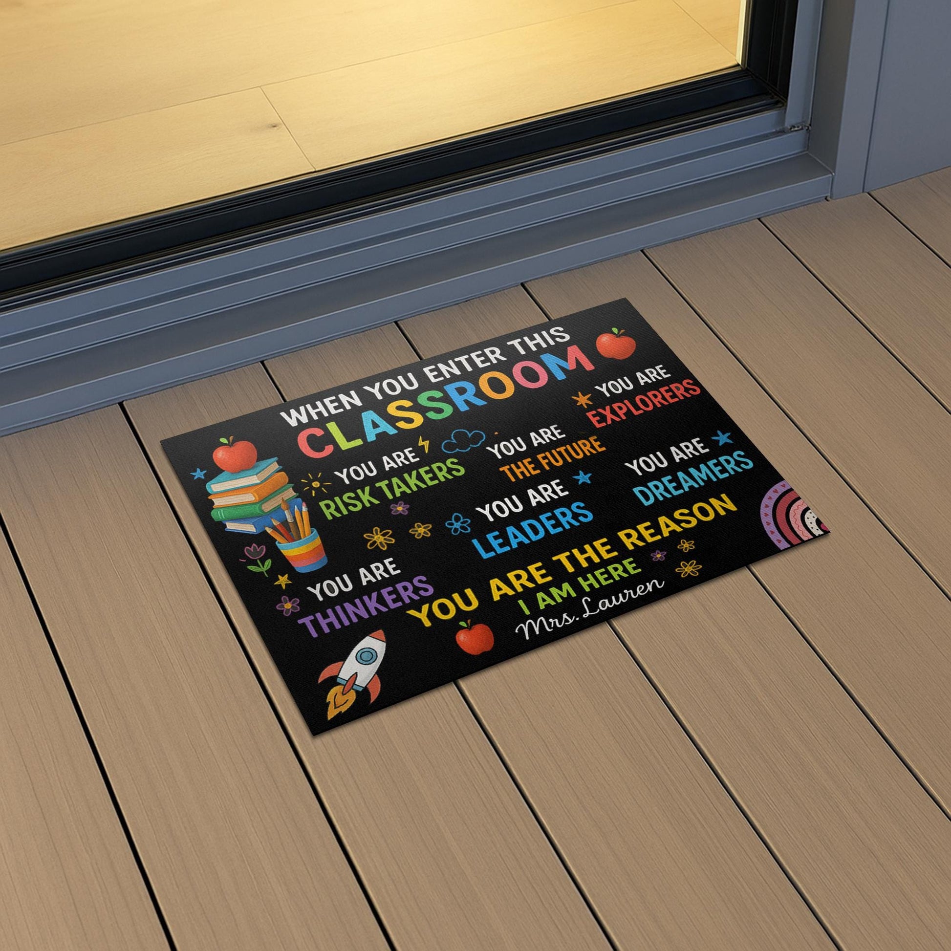 Colorful Classroom Doormat, Motivational Teacher Rug, Back to School Entry Mat, Custom Welcome Mat, Inspiring School Decor