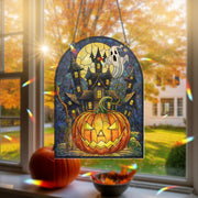 Halloween Hologram Ornament – Spooky Pumpkin, Haunted House, Ghost ACRYLIC Window Hanging, Fall Gothic Decor for Home or Office