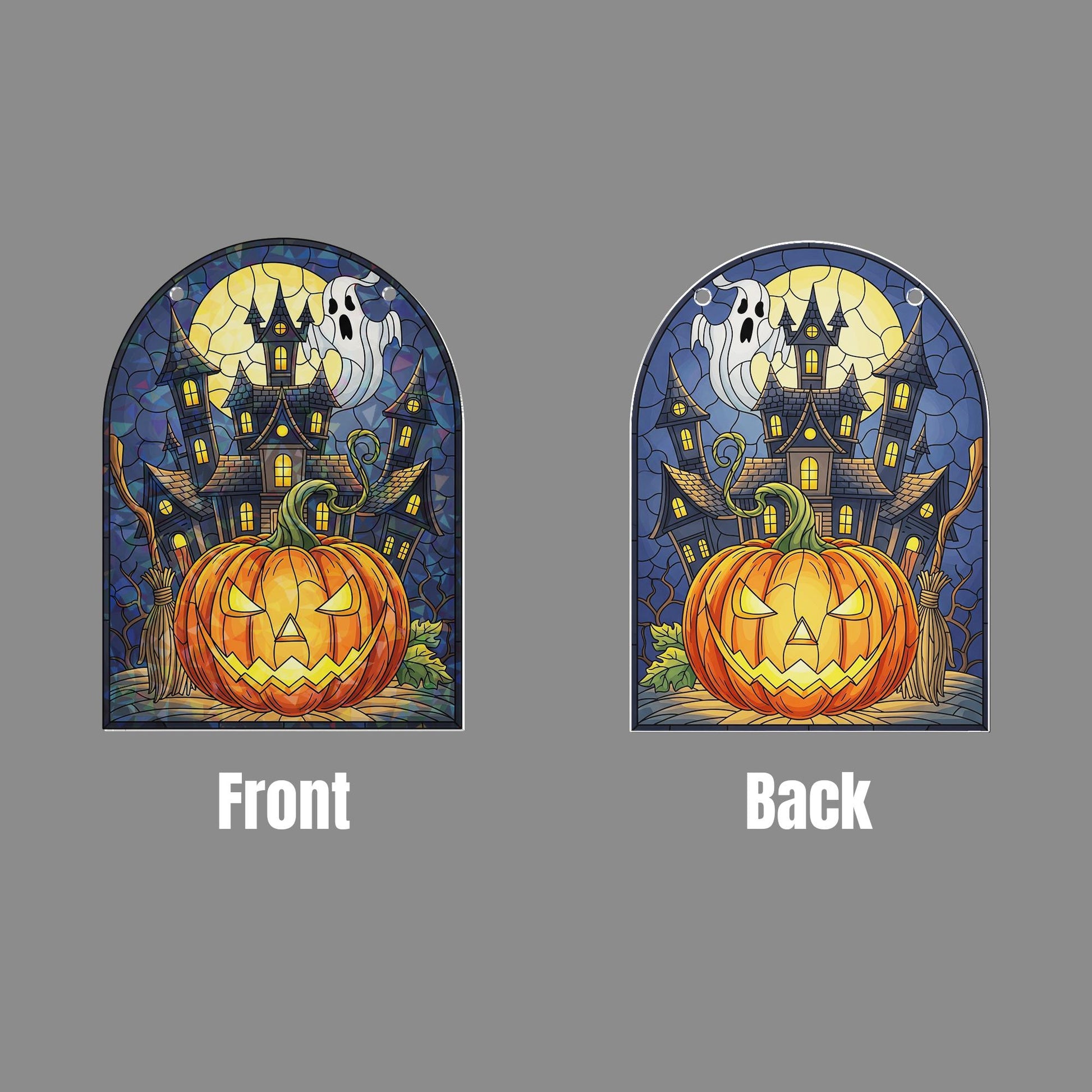 Halloween Hologram Ornament – Spooky Pumpkin, Haunted House, Ghost ACRYLIC Window Hanging, Fall Gothic Decor for Home or Office