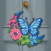 Chinoiserie Butterfly Crescent Moon Floral Sign | Colorful Wooden Wall Hanging | Spring Summer Door Decor | Cottagecore Boho Gift
