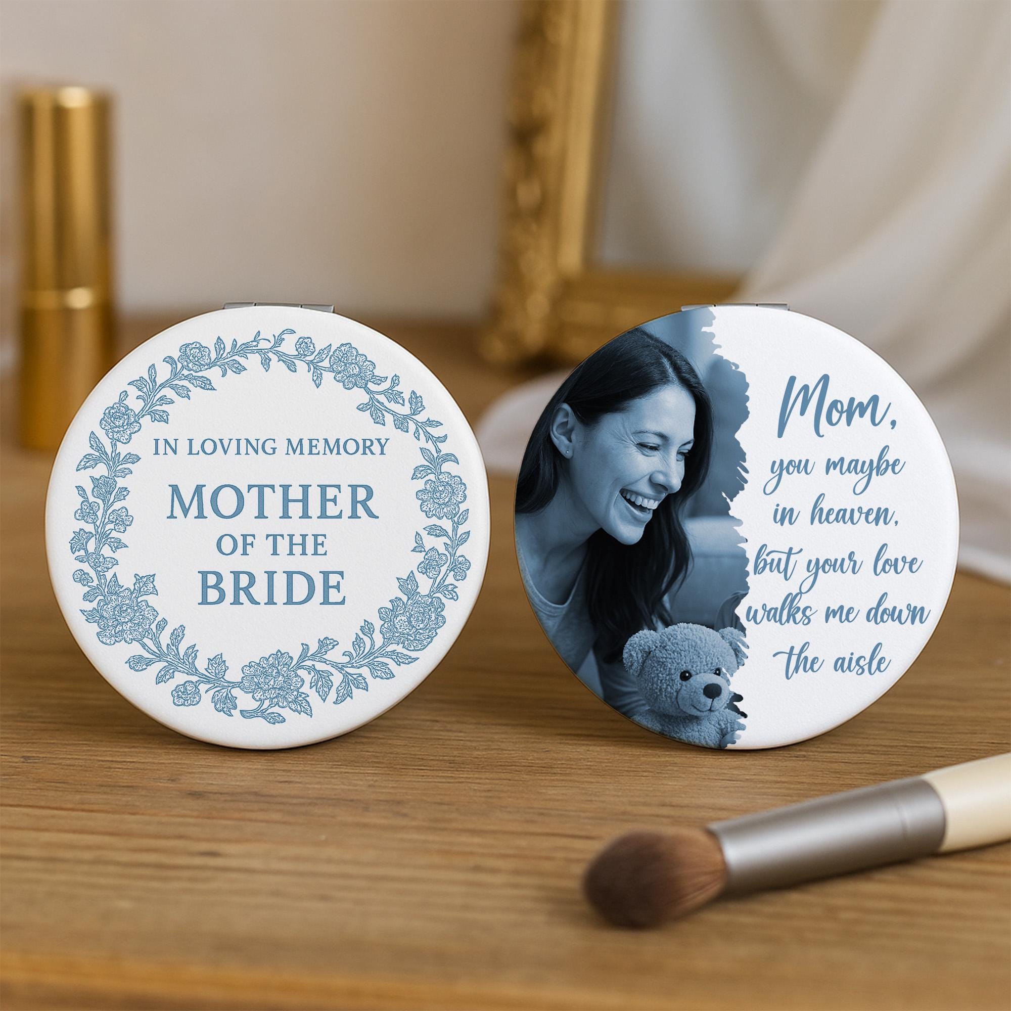 Memorial Compact Mirror for Bride – Custom Photo & Quote Gift for Memorial Keepsake – Walk Me Down the Aisle Keepsake