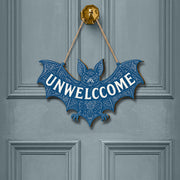 Chinoiserie Bat Unwelcome Sign | Gothic Wooden Door Hanger | Halloween Wall Decor | Spooky Cottagecore Entry Sign | Dark Vintage Home Gift