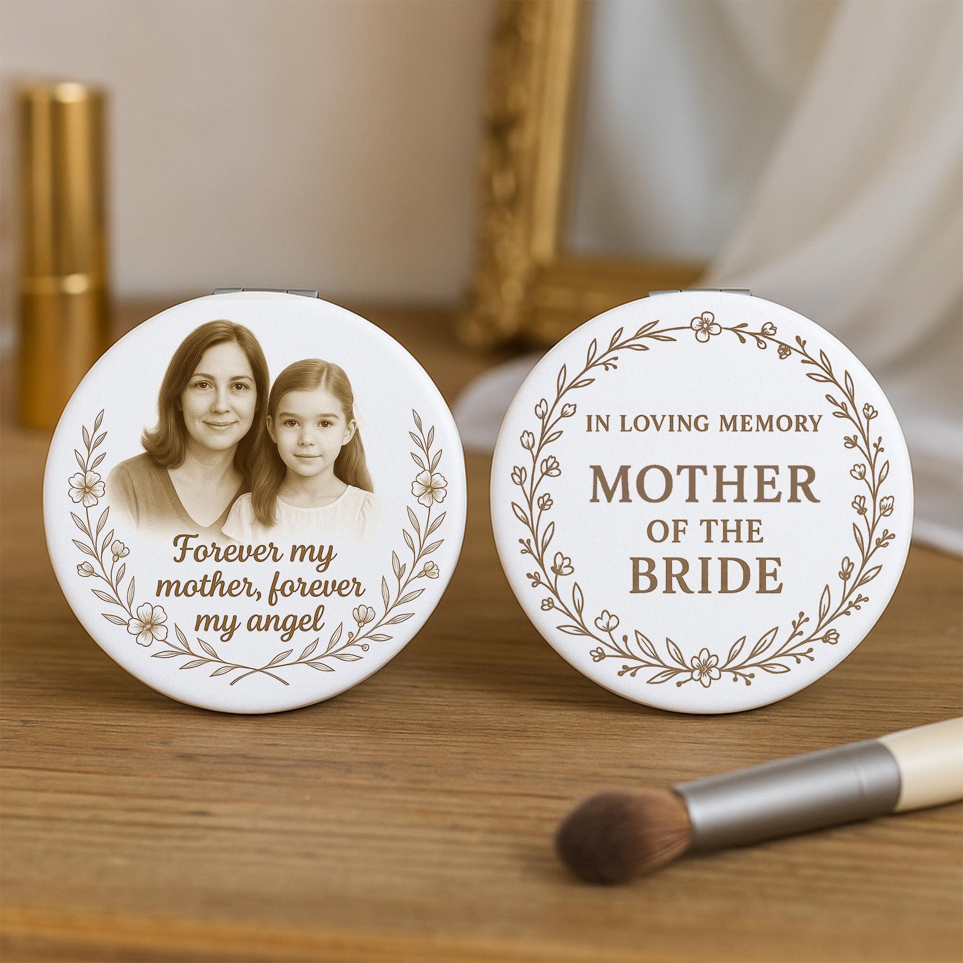 Memorial Photo Compact Mirror – Personalized Keepsake Gifts – Custom Quote Keepsake for Daughter or Bride