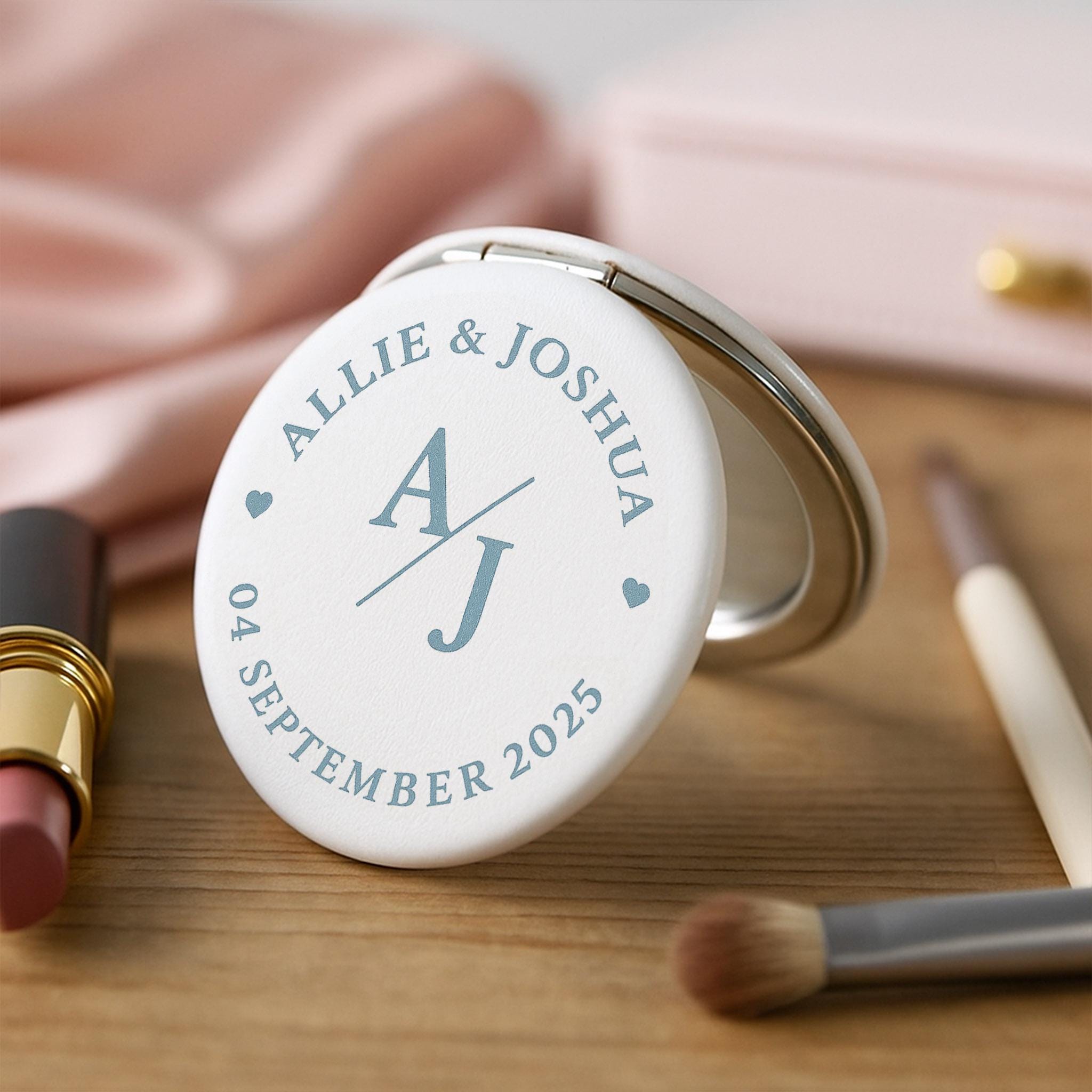 Personalized Wedding Compact Mirror with Photo & Names – Custom Bridal Shower or Anniversary Gift – Wedding Favor Keepsake