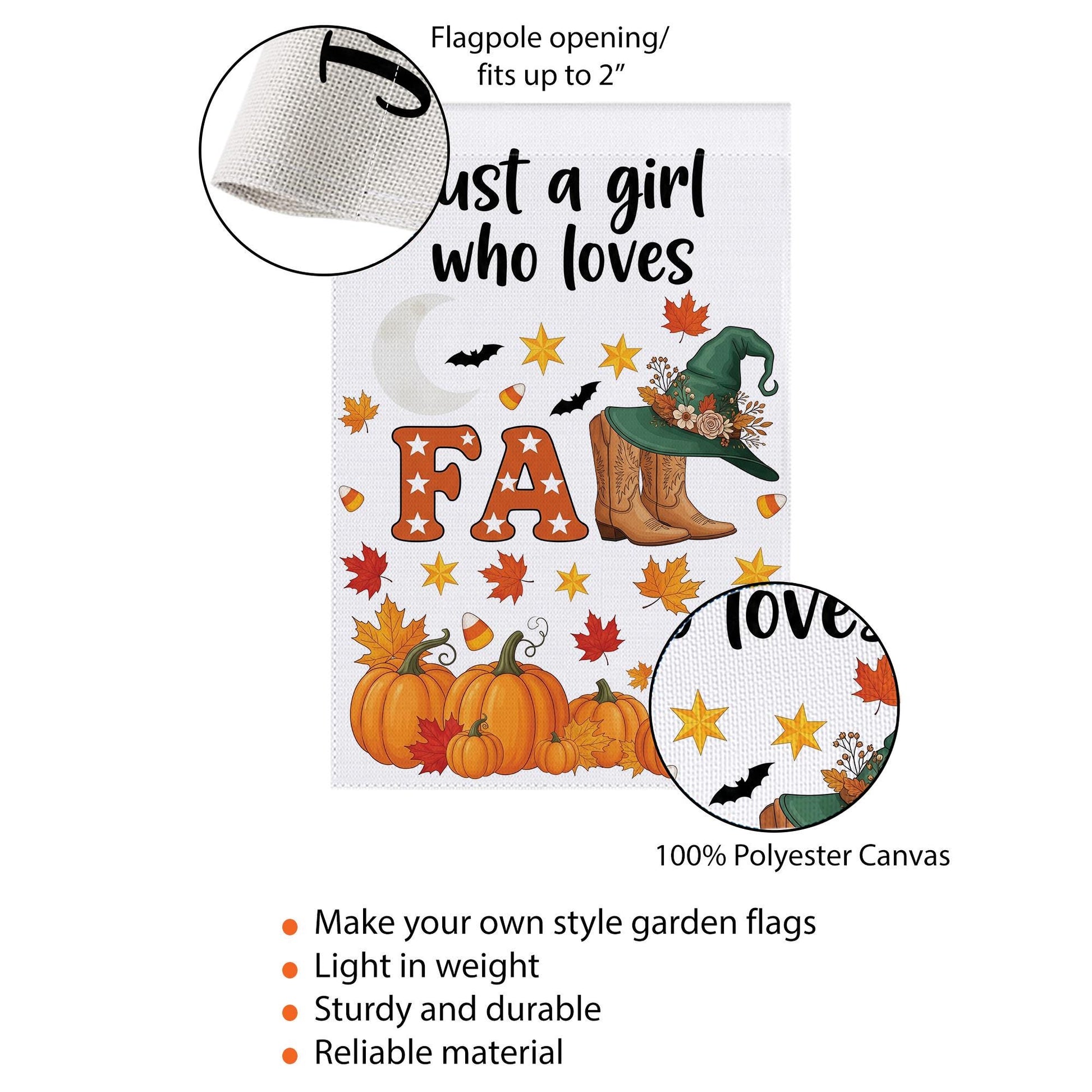Just a Girl Who Loves Fall Garden Flag – Pumpkin Cozy Autumn Décor, Witch Hat & Boots Yard Banner