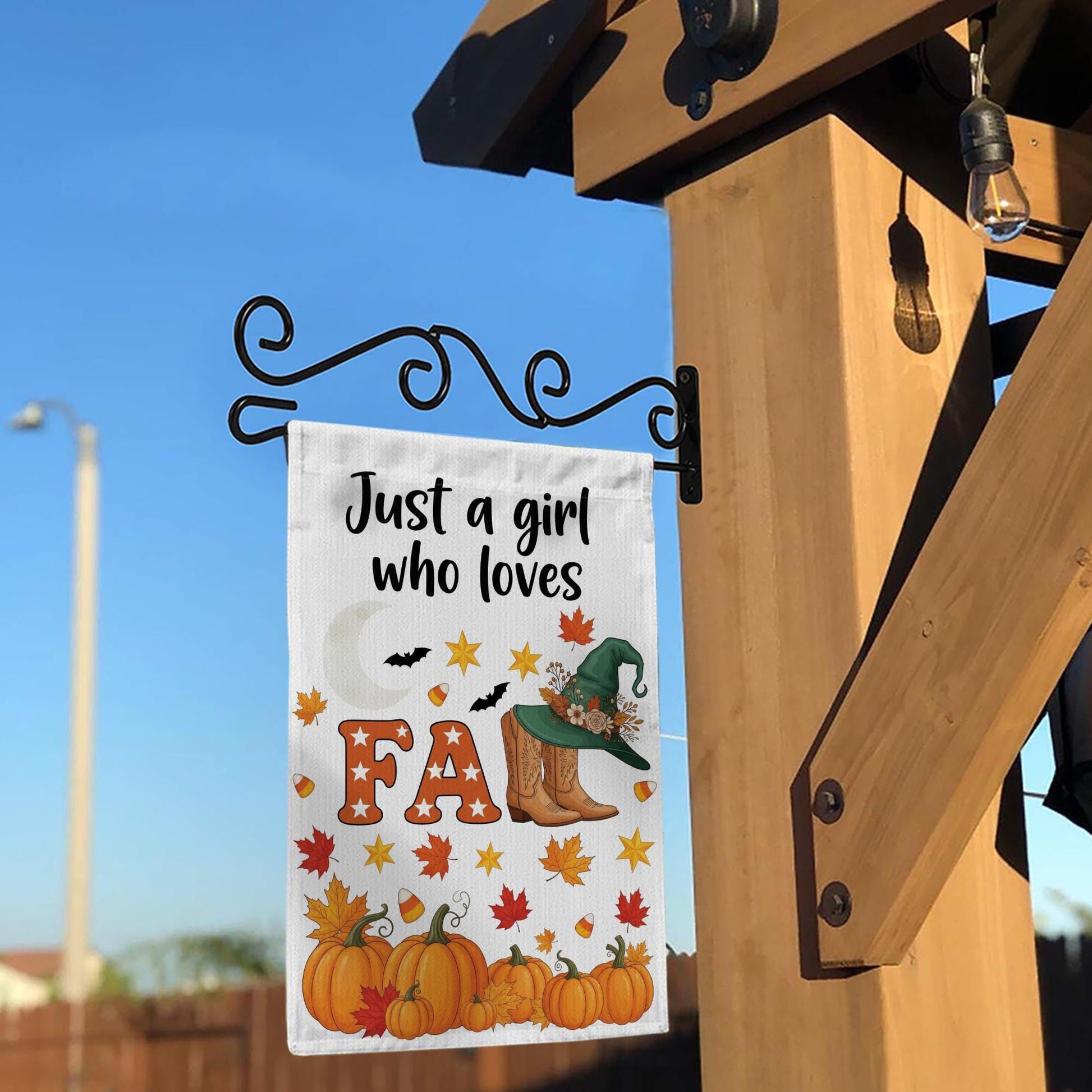 Just a Girl Who Loves Fall Garden Flag – Pumpkin Cozy Autumn Décor, Witch Hat & Boots Yard Banner