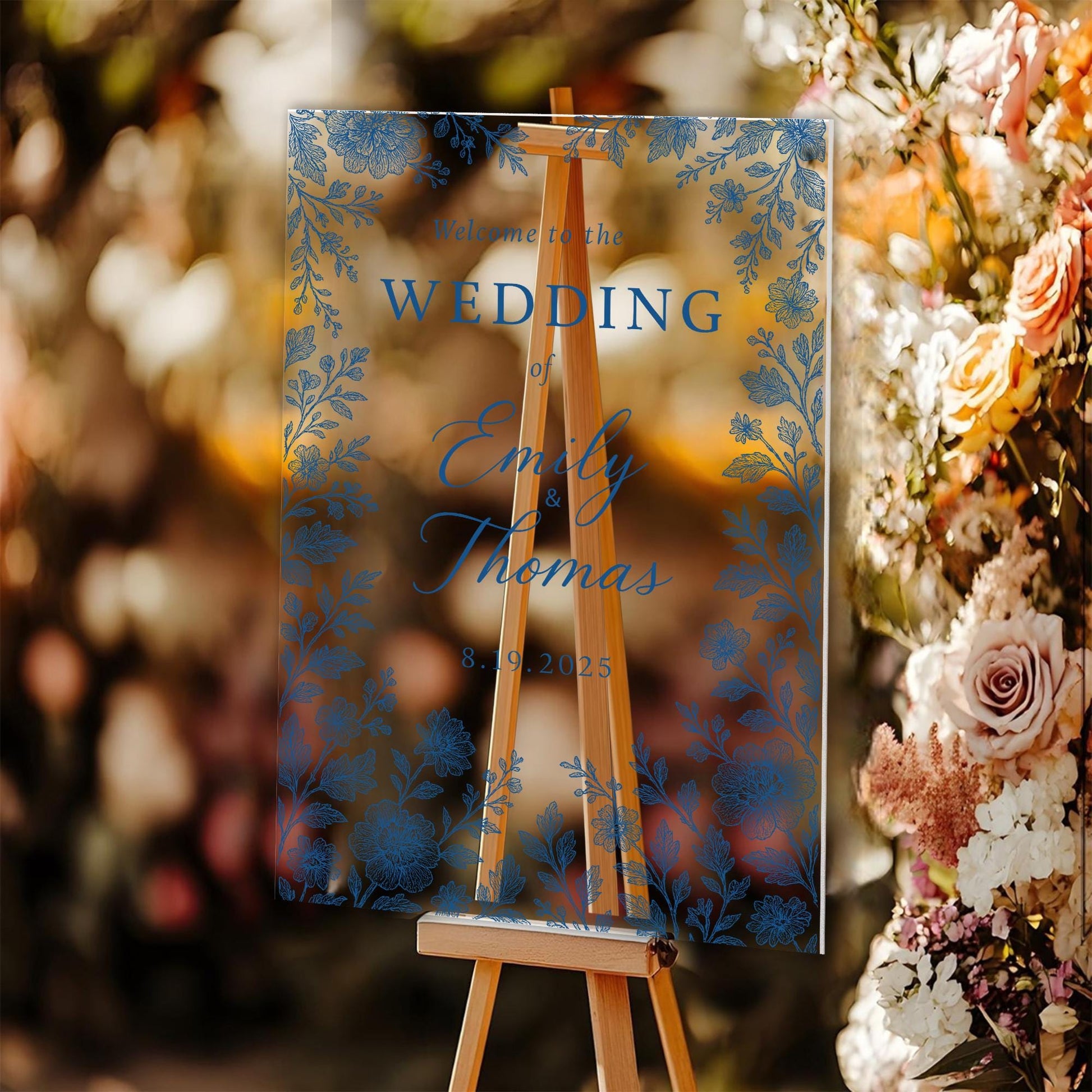 Chinoiserie Wedding Welcome Sign | Blue Floral Custom Name Sign | Elegant Entrance | Personalized Wedding Decor | Printable or Foam Board