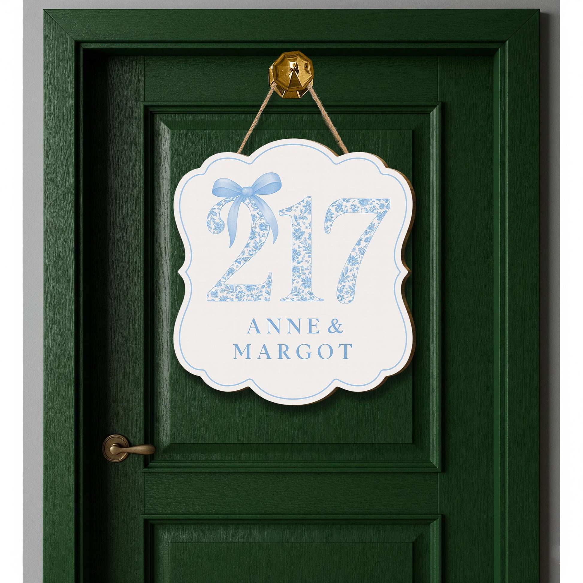 Custom Chinoiserie Dorm Door Sign | Blue Floral Room Number Plaque | Personalized Name Door Hanger | Elegant College Dorm Decor