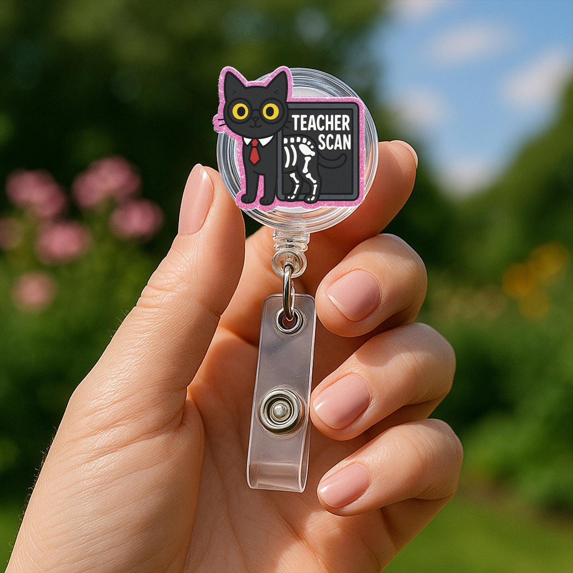 Teacher Scan Cat Badge Reel, Funny X-Ray ID Holder, Black Cat Badge Clip, Cute Teacher Lanyard, Halloween Teacher Gift, Teacher Badge Reel