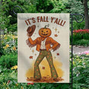 It's Fall Y'all Garden Flag, Pumpkin Head Cowboy Decor, Western Fall Yard Flag, Retro Autumn Porch Sign, Funny Fall Outdoor Decor