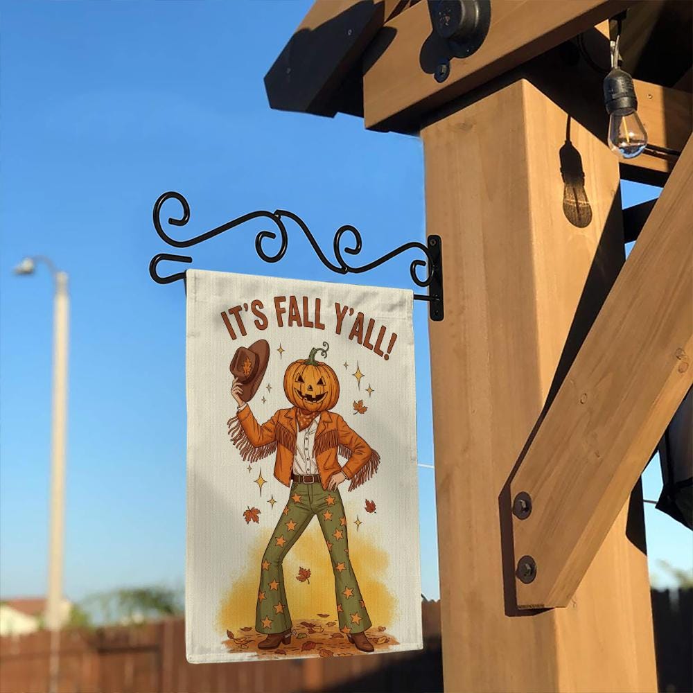 It's Fall Y'all Garden Flag, Pumpkin Head Cowboy Decor, Western Fall Yard Flag, Retro Autumn Porch Sign, Funny Fall Outdoor Decor