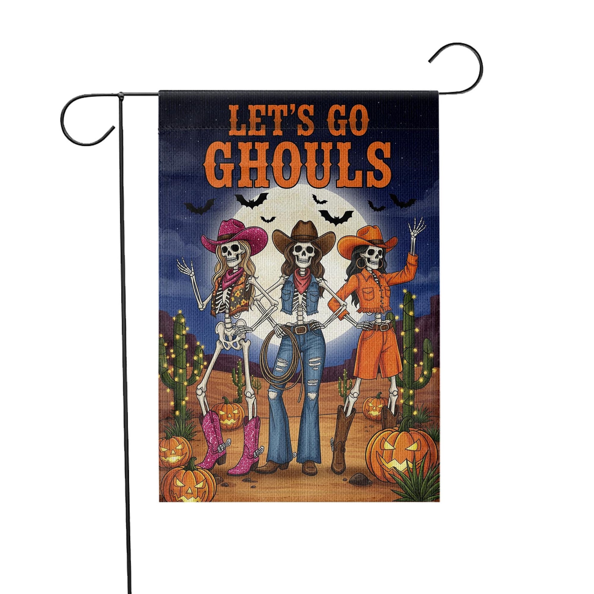 Let’s Go Ghouls Garden Flag – Western Cowgirl Skeleton Halloween Outdoor Décor – Funny Spooky Fall Yard Sign