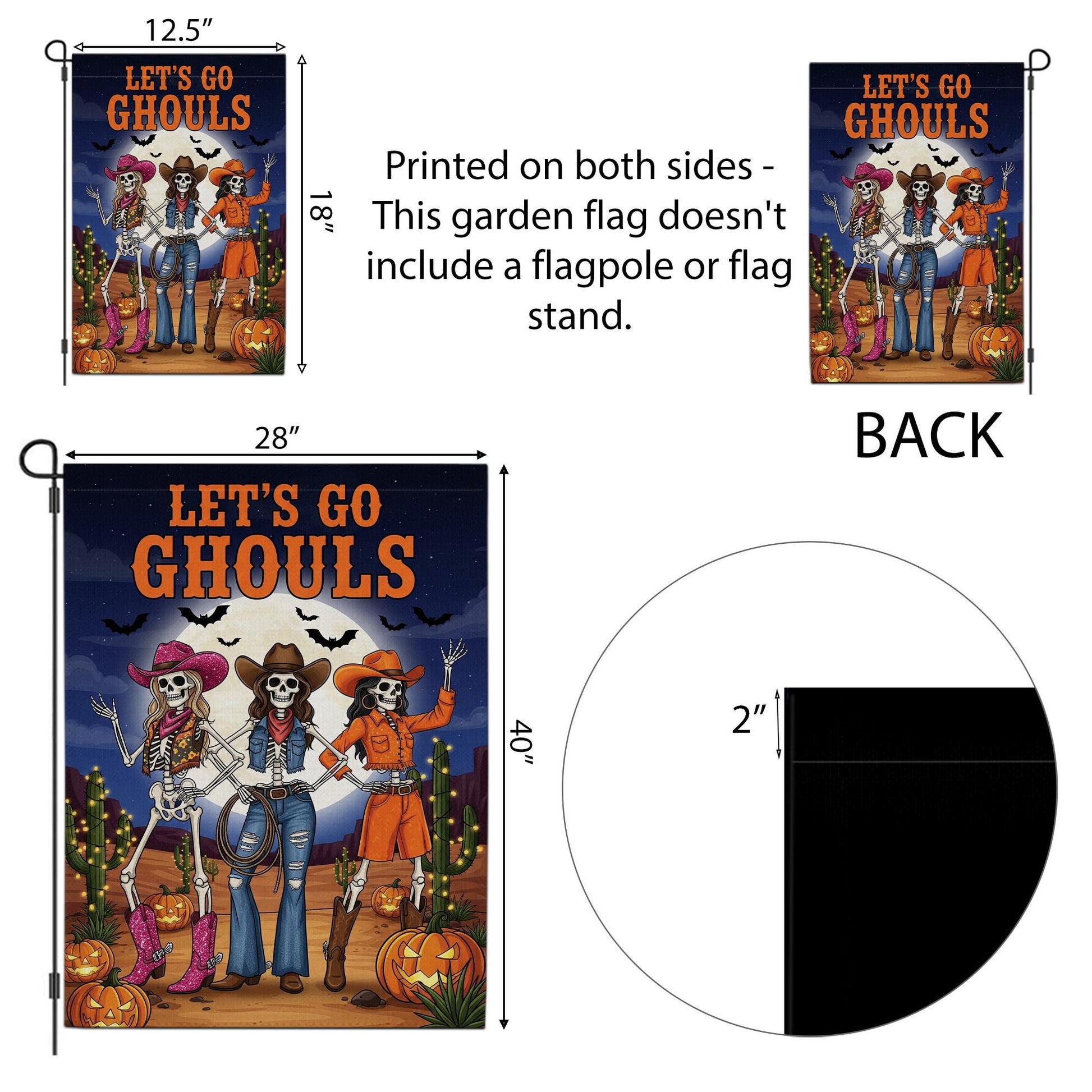 Let’s Go Ghouls Garden Flag – Western Cowgirl Skeleton Halloween Outdoor Décor – Funny Spooky Fall Yard Sign