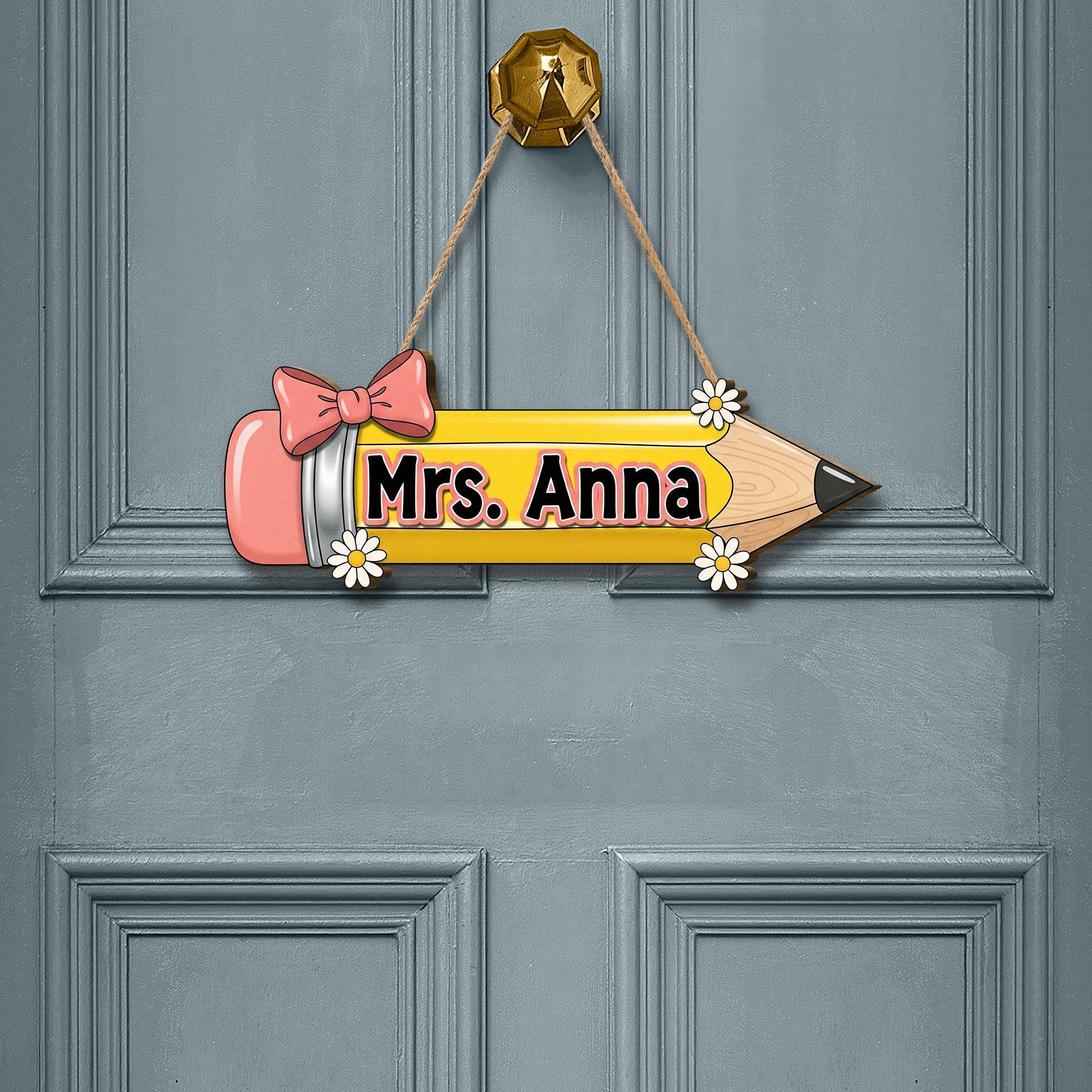 Personalized Teacher Door Sign Pencil | Custom Classroom Name Sign | Back to School Teacher Gift | Pencil Bow Teacher Decor | Teacher Door