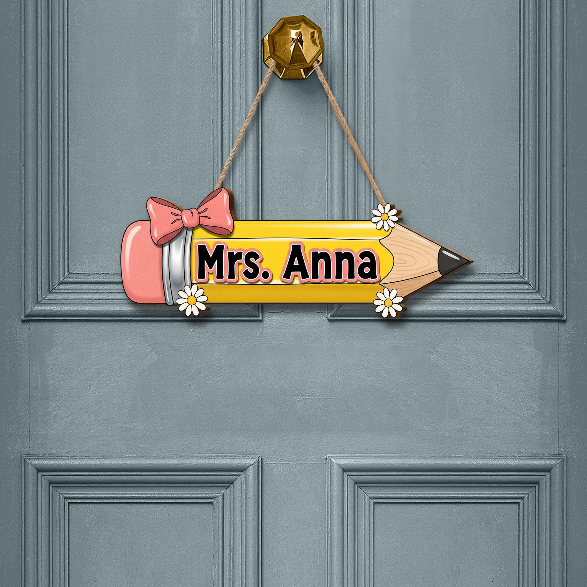 Personalized Teacher Door Sign Pencil | Custom Classroom Name Sign | Back to School Teacher Gift | Pencil Bow Teacher Decor | Teacher Door