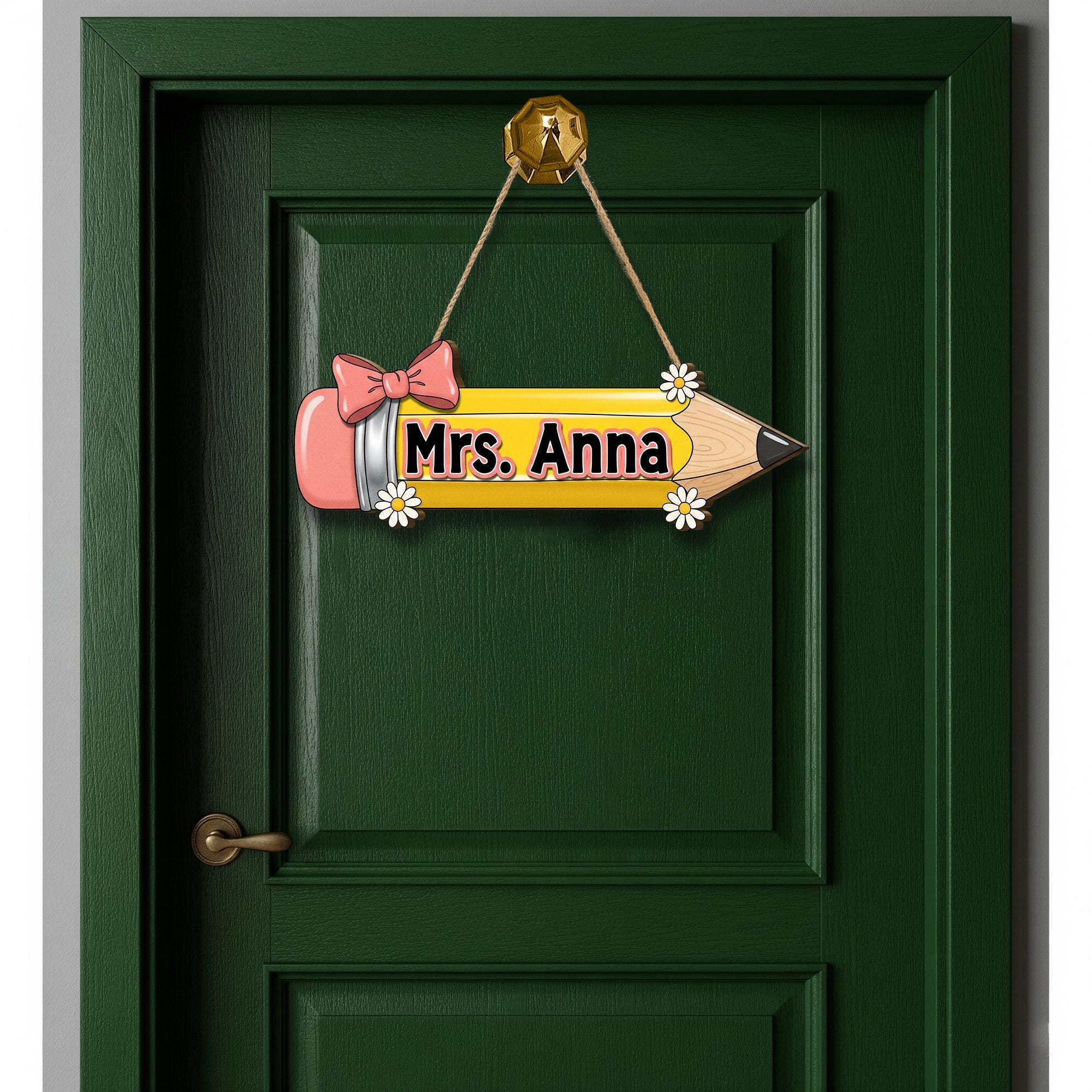Personalized Teacher Door Sign Pencil | Custom Classroom Name Sign | Back to School Teacher Gift | Pencil Bow Teacher Decor | Teacher Door