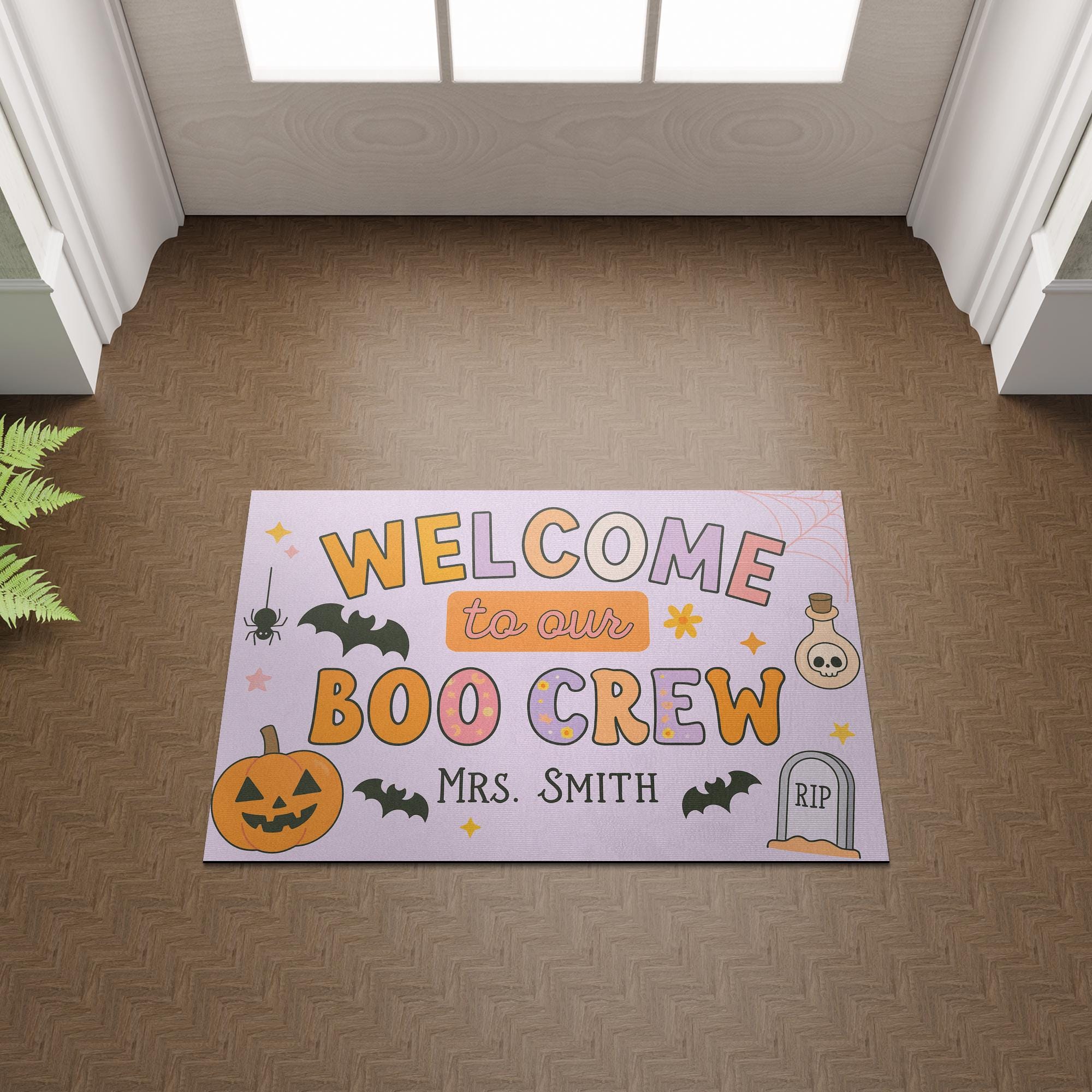 Personalized Halloween Classroom Doormat, Welcome to Our Boo Crew Rug, Custom Teacher Fall Decor, Cute Spooky Door Mat for School