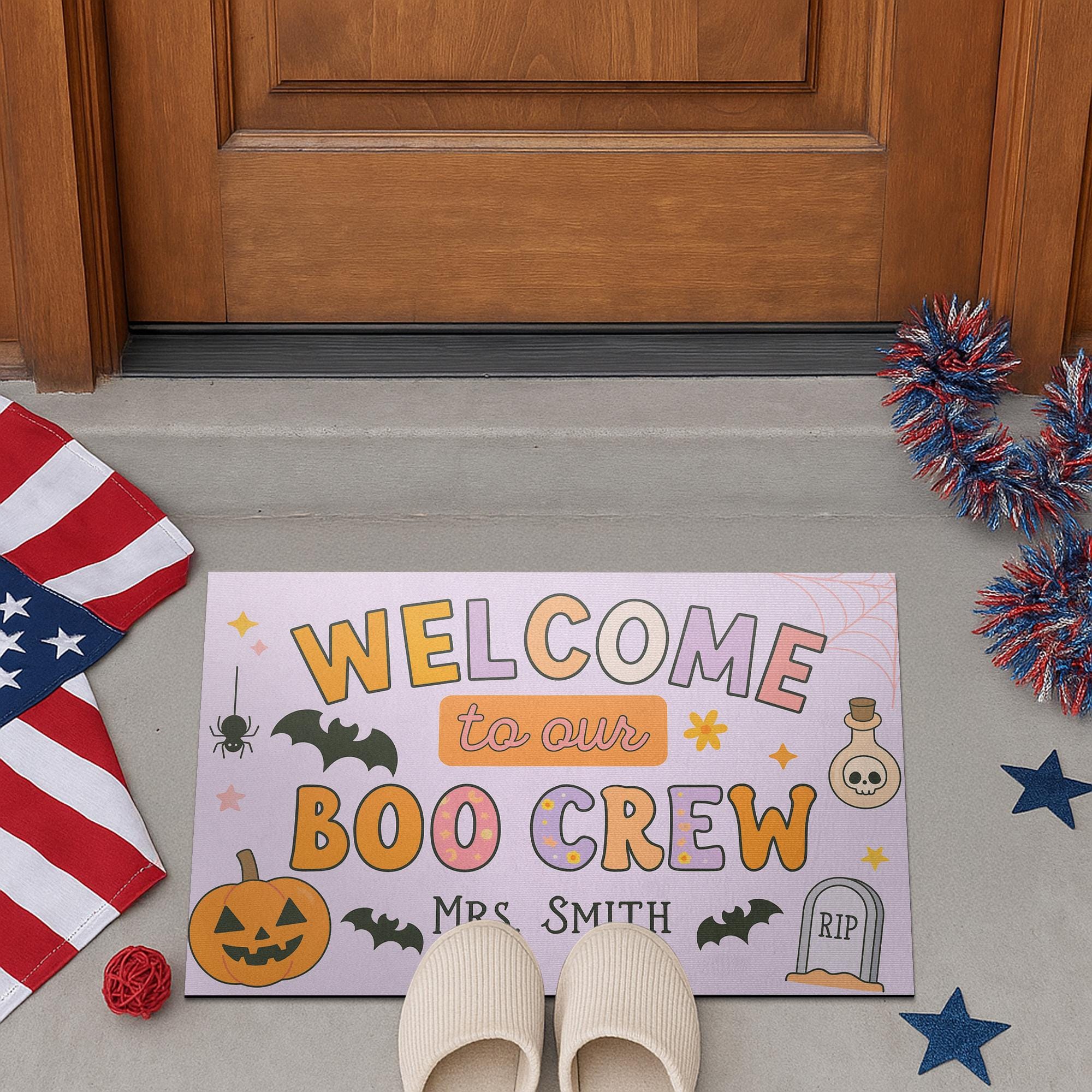 Personalized Halloween Classroom Doormat, Welcome to Our Boo Crew Rug, Custom Teacher Fall Decor, Cute Spooky Door Mat for School