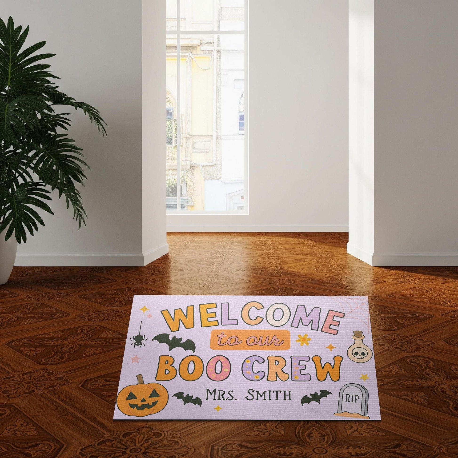 Personalized Halloween Classroom Doormat, Welcome to Our Boo Crew Rug, Custom Teacher Fall Decor, Cute Spooky Door Mat for School