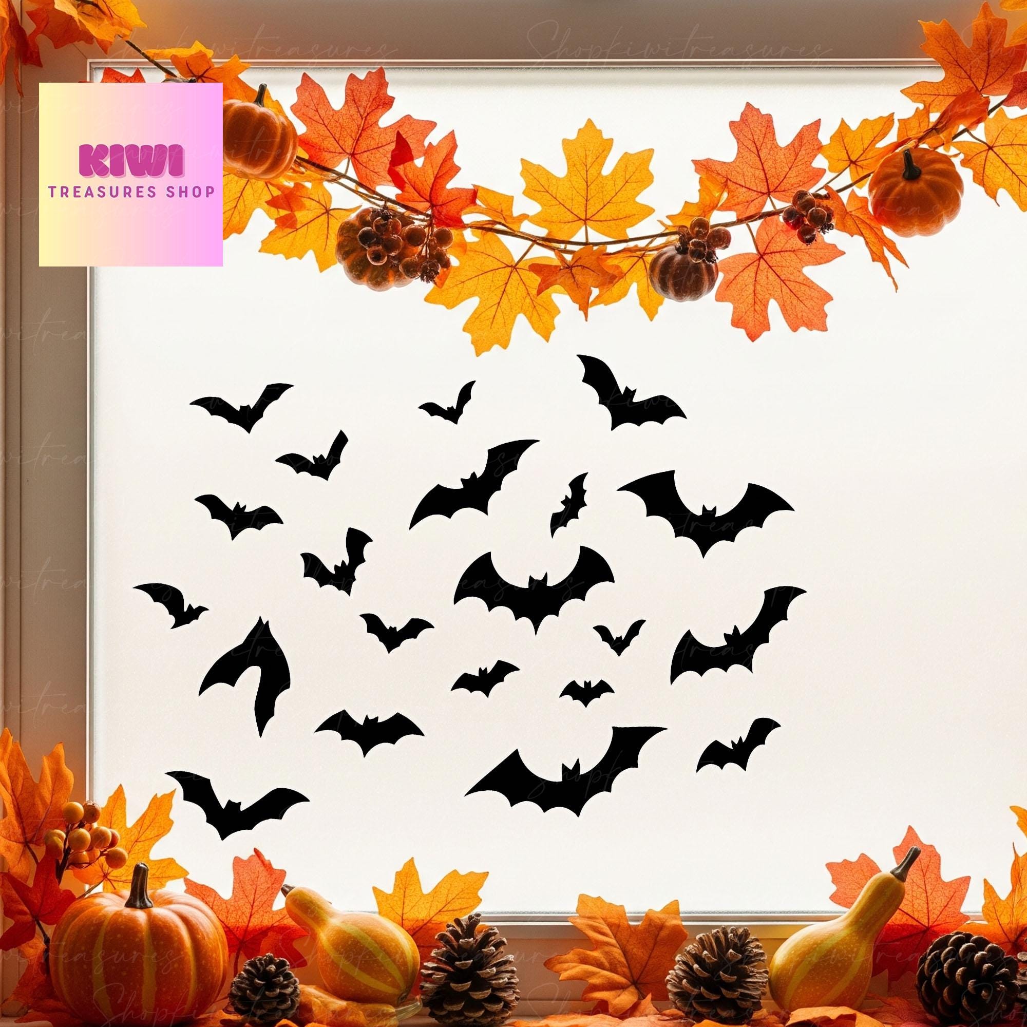 Bat Window Decals Halloween | Transparent Vinyl Bat Stickers | Flying Bat Wall Decor | Spooky Window decal | Fall Pumpkin Home Decor