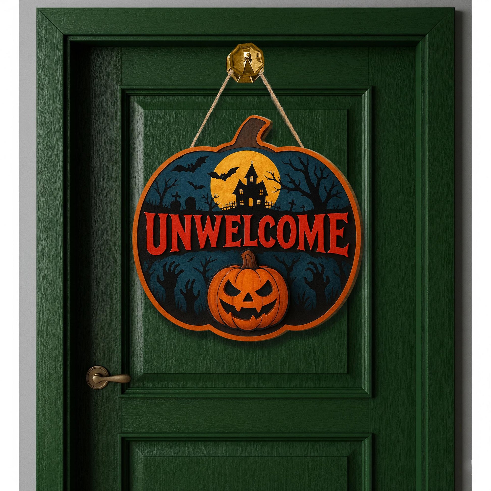 Unwelcome Halloween Door Sign, Scary Wooden Pumpkin Wall Decor, Haunted House Porch Sign, Spooky Fall Front Door Accent