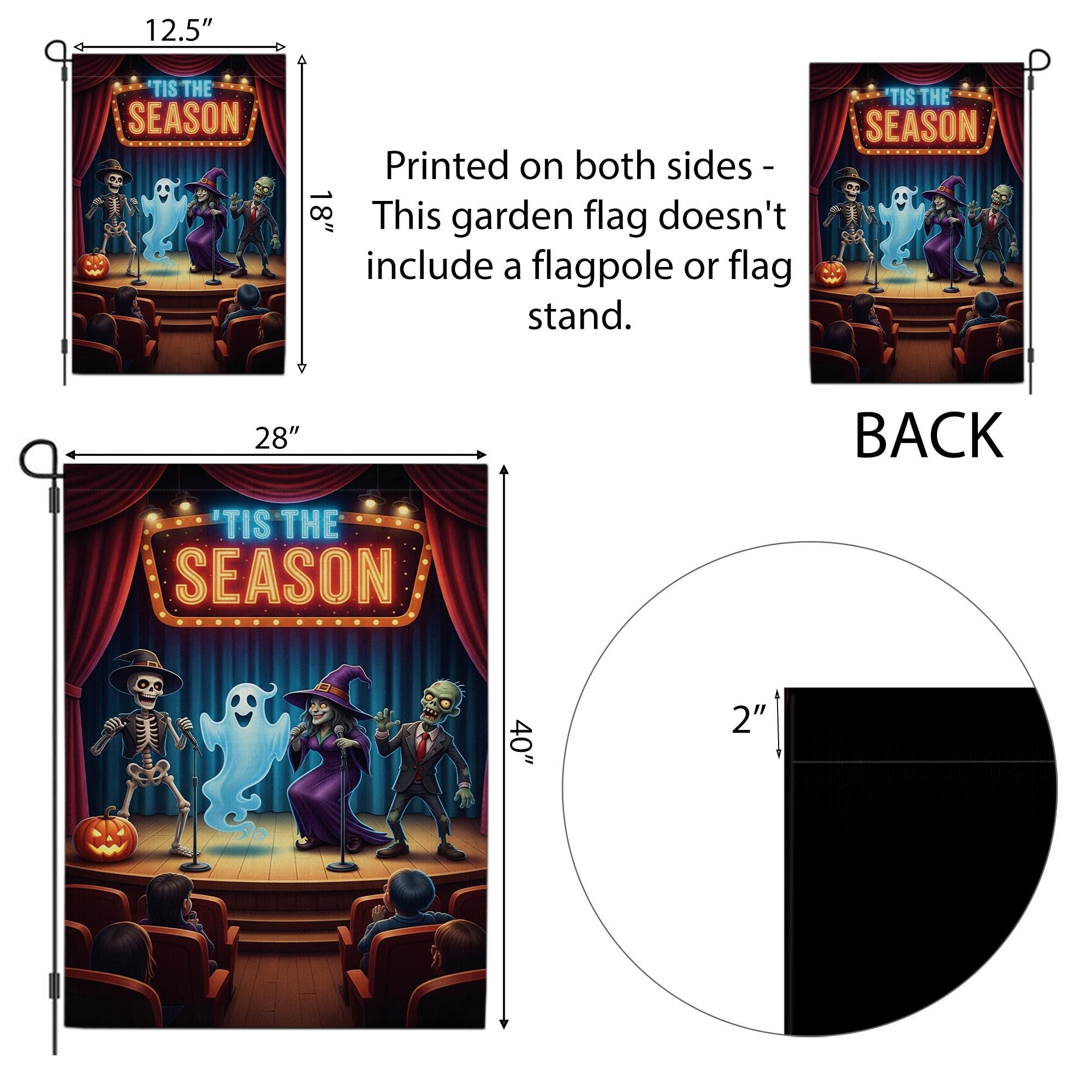 Funny Halloween Comedy Show Flag – Tis the Season Ghost Witch Skeleton Zombie Fall Yard Banner, Spooky Stage Outdoor Decor