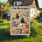 Vintage Halloween Garden Flag – Tis the Season Witch Ghost Pumpkins Castle Trick or Treat Yard Decor for Fall Outdoor Spooky Vibes