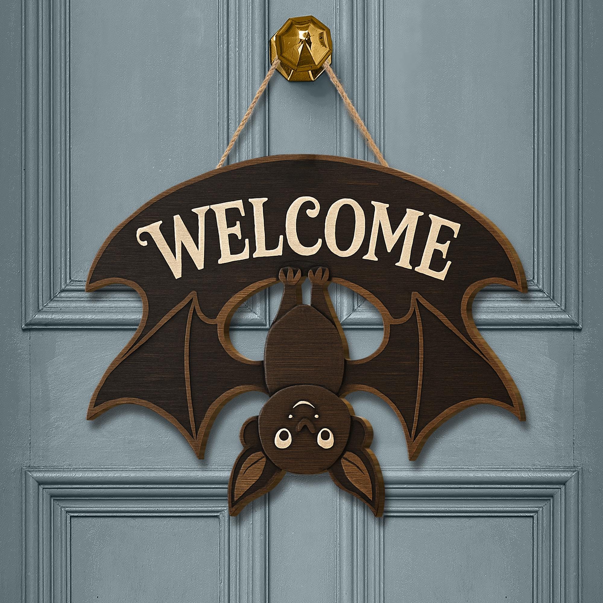 Cute Bat Welcome Sign, Wooden Halloween Door Hanger, Upside Down Bat Decor, Rustic Fall Porch Sign, Spooky Cute Wall Accent