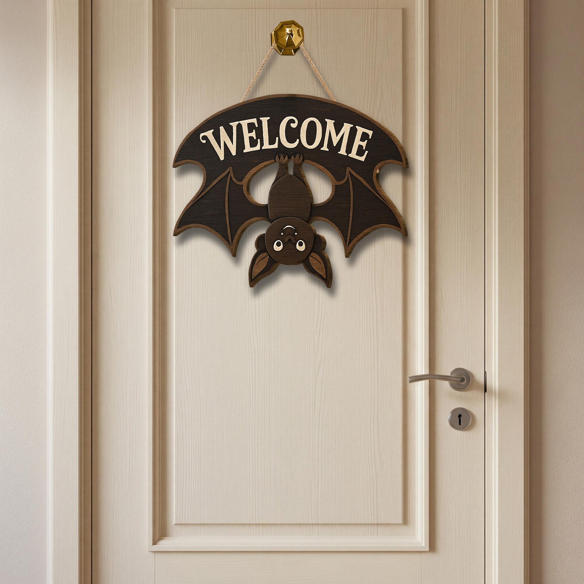 Cute Bat Welcome Sign, Wooden Halloween Door Hanger, Upside Down Bat Decor, Rustic Fall Porch Sign, Spooky Cute Wall Accent