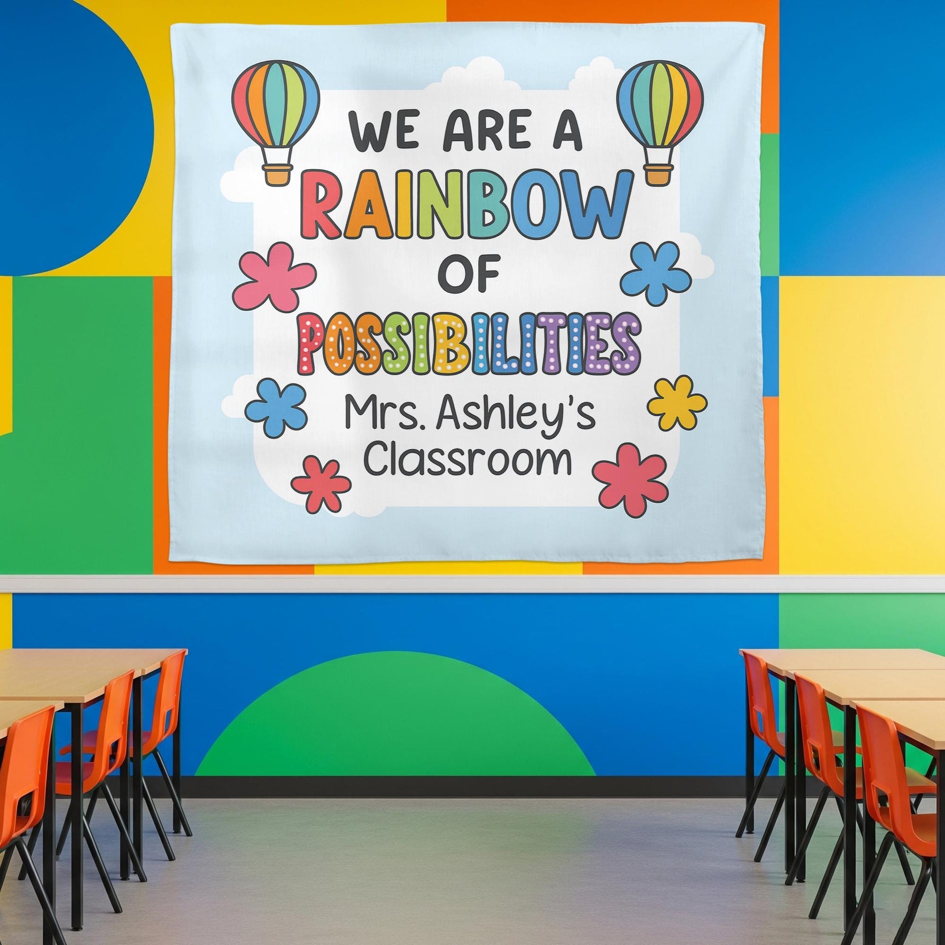 Personalized Rainbow Classroom Banner, We Are a Rainbow of Possibilities Sign, Custom Teacher Wall Decor, Back to School Decoration Tapestry