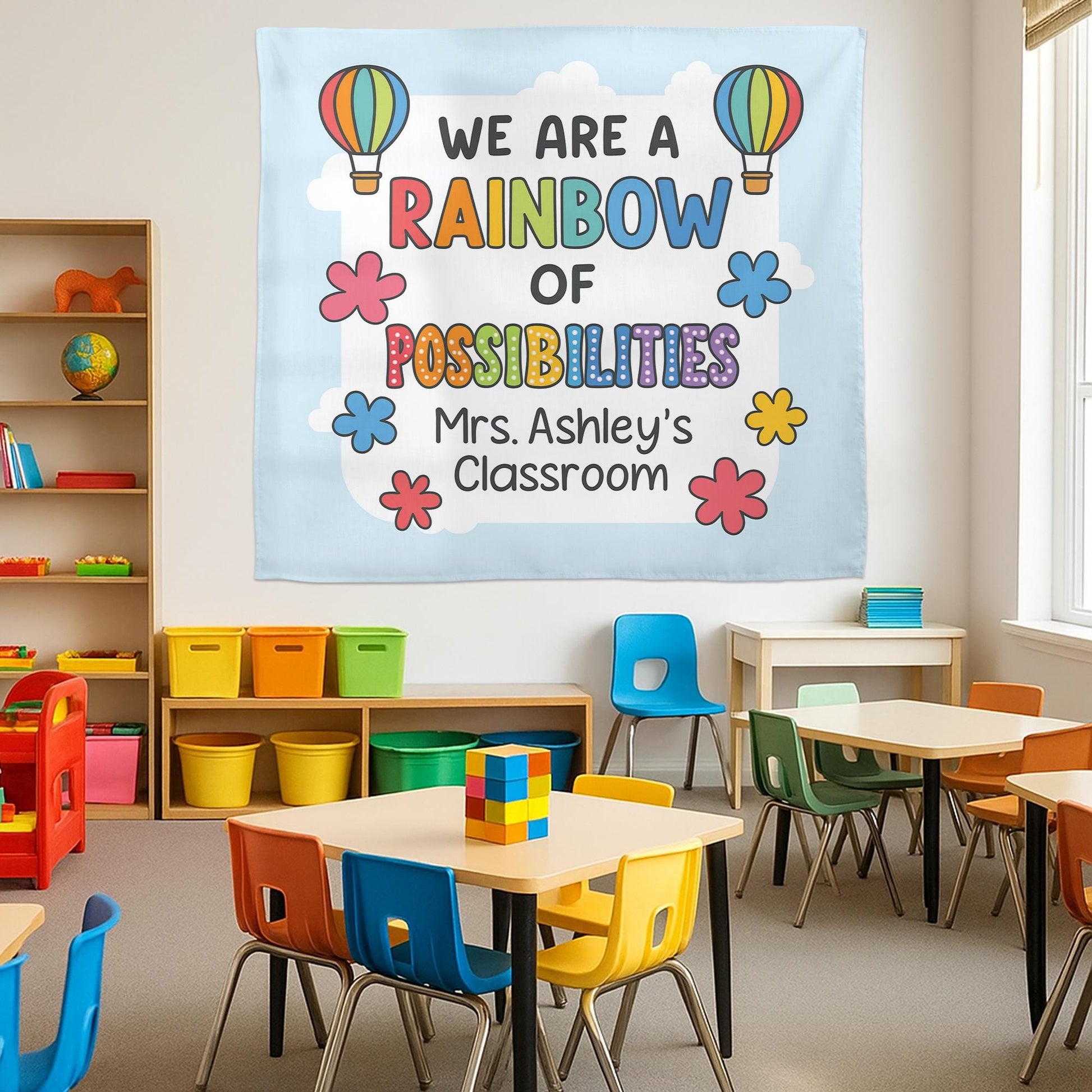 Personalized Rainbow Classroom Banner, We Are a Rainbow of Possibilities Sign, Custom Teacher Wall Decor, Back to School Decoration Tapestry