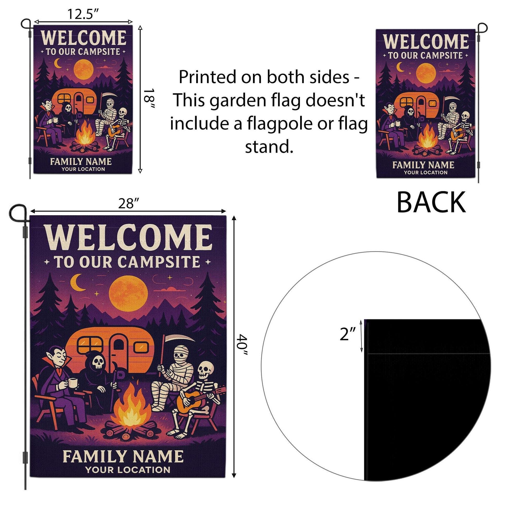 Halloween Camping Garden Flag, Personalized Campsite Flag, Custom Fall Campfire Sign, Funny Outdoor Yard Decor, RV Halloween Gift