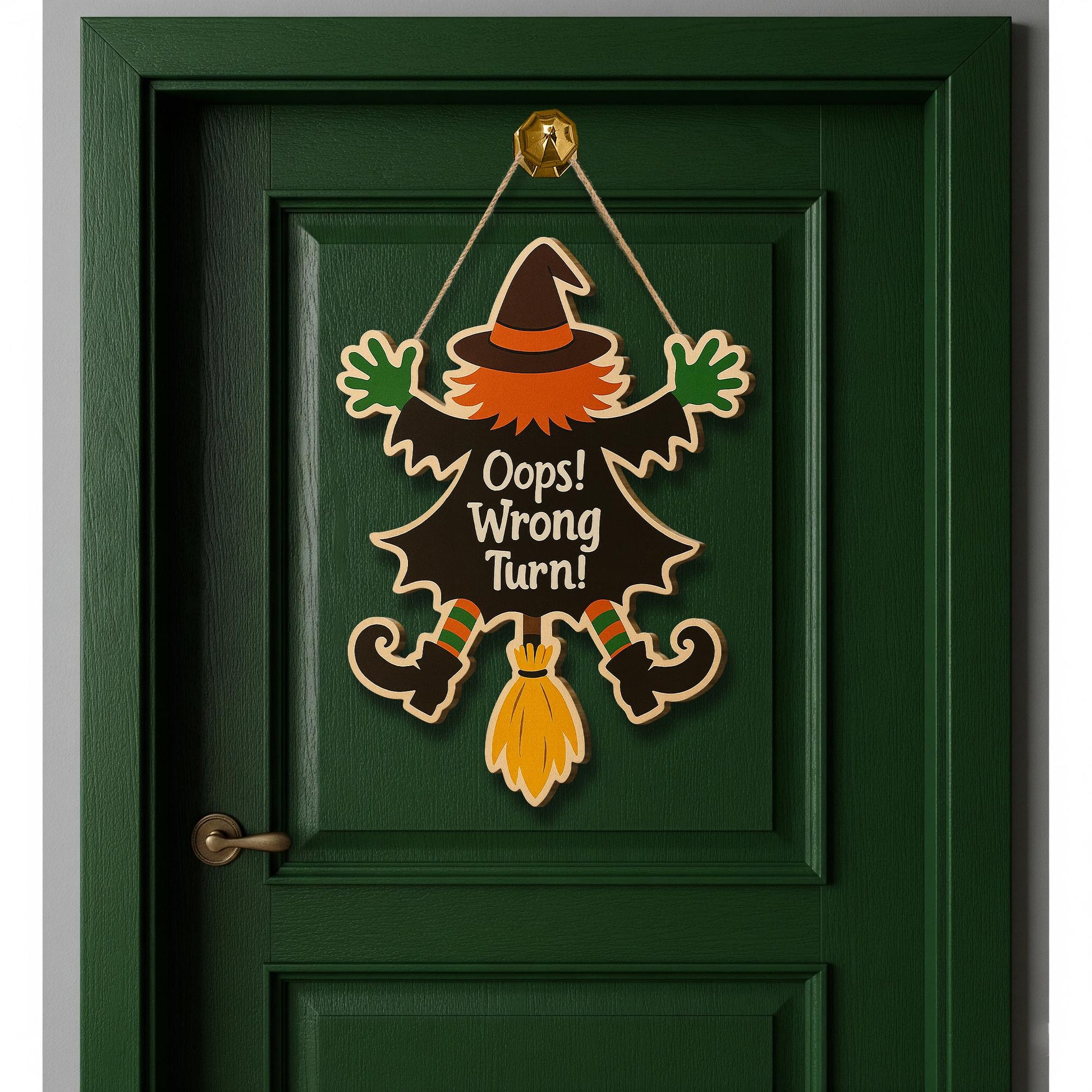 Oops Wrong Turn Witch Sign, Funny Halloween Wooden Door Hanger, Flying Witch Crash Decor, Spooky Fall Wall Decoration