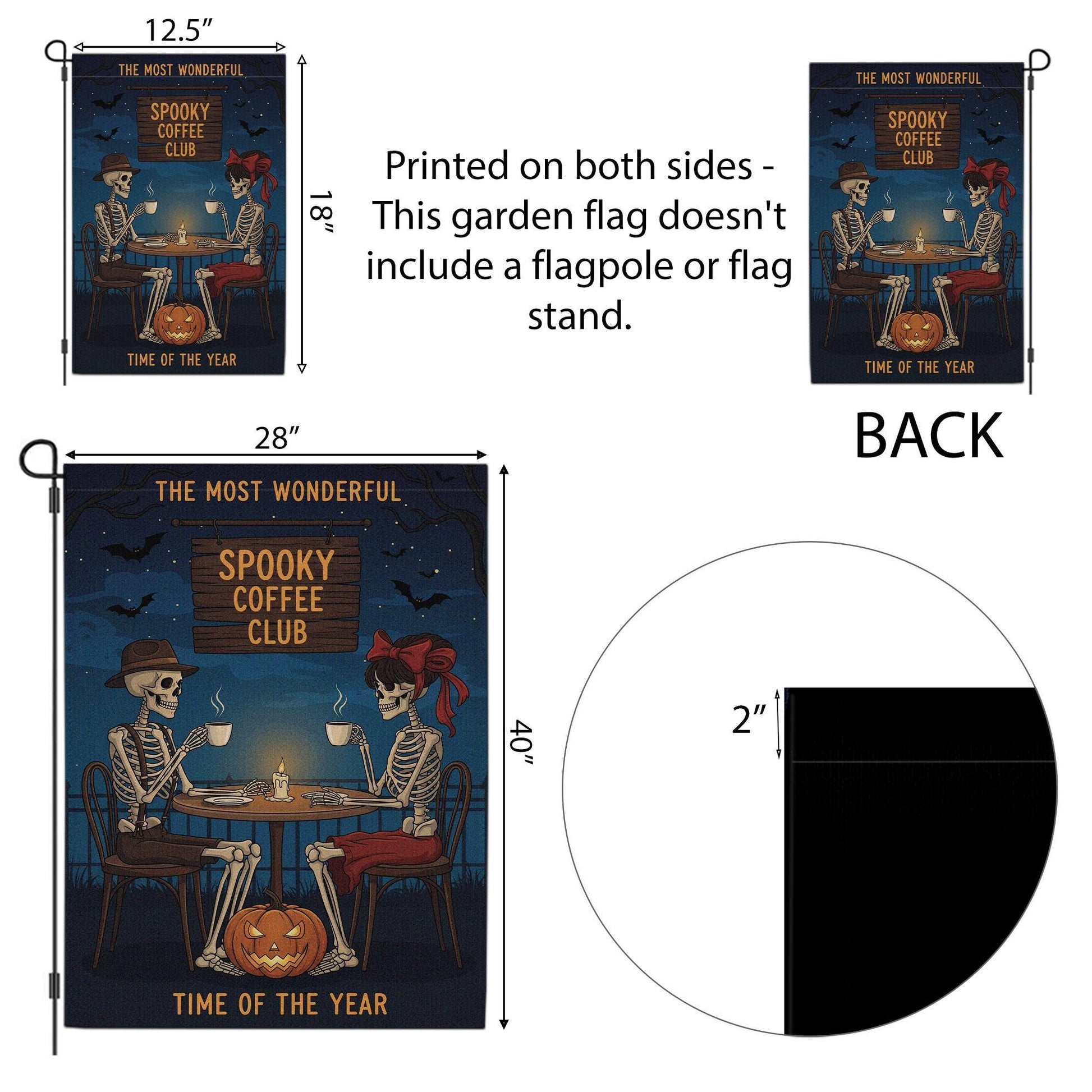 Spooky Coffee Club Garden Flag, Skeleton Halloween Yard Decor, Fall Coffee Lovers Gift, Funny Outdoor Halloween Sign