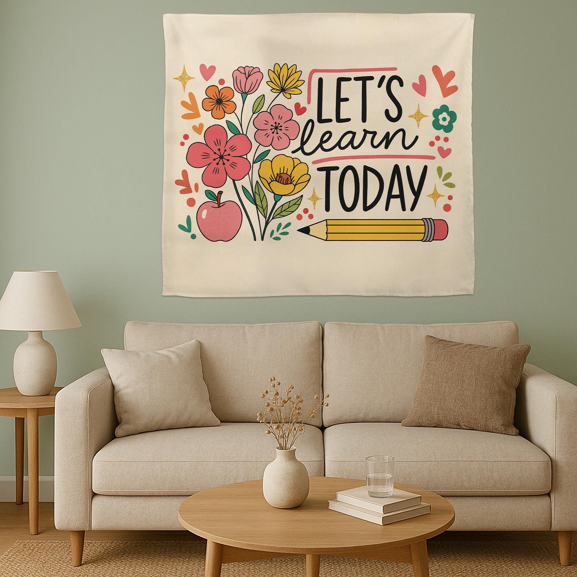 Let's Learn Today Classroom Tapestry – Teacher Wall Decor, Educational Floral Banner, Back to School Bulletin Board Display