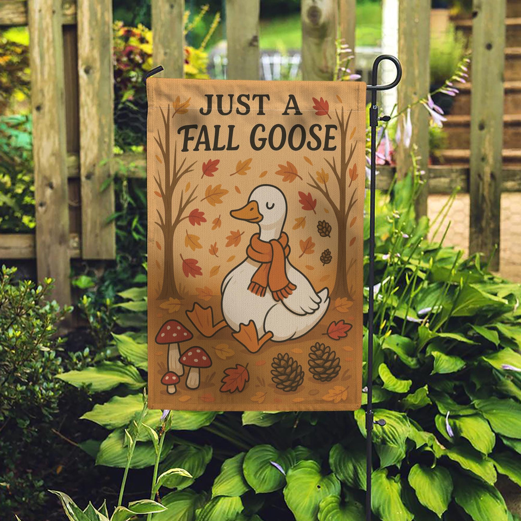 Just a Fall Goose Garden Flag, Cute Autumn Yard Decor, Cozy Goose Outdoor Flag, Funny Thanksgiving Garden Banner