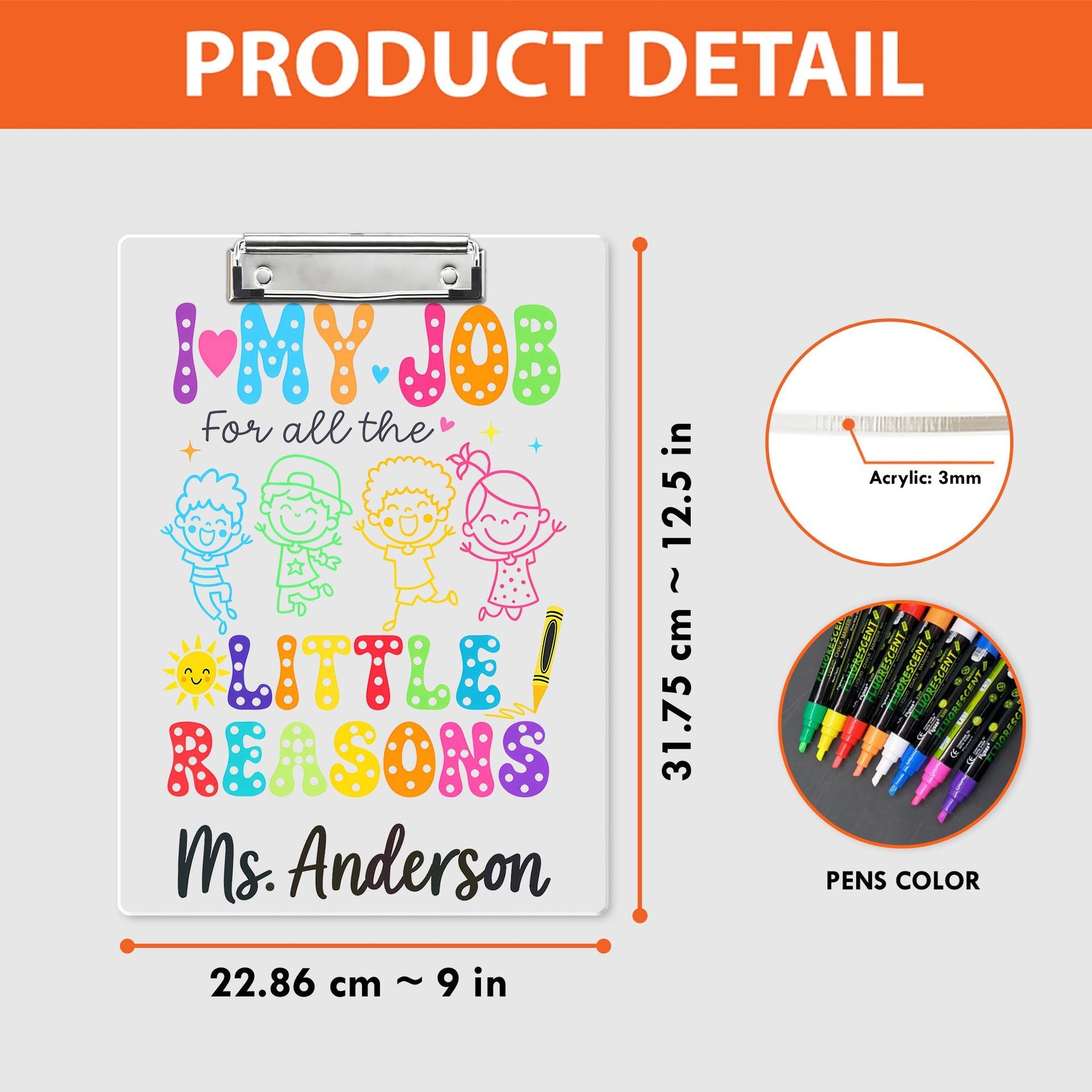 Custom Teacher Clipboard – I Love My Job for All the Little Reasons, Personalized Gift for Preschool, Kindergarten & Elementary