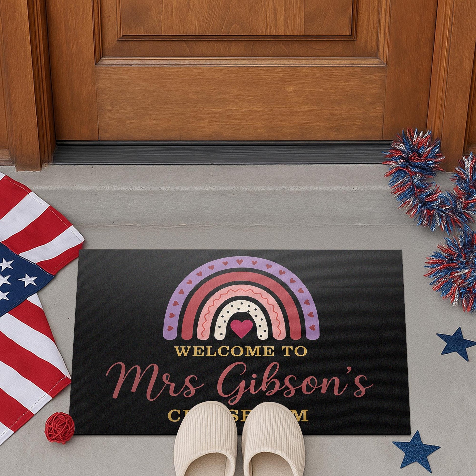 Personalized Teacher Doormat, Welcome to Classroom Rug, Custom Rainbow Door Mat, Cute School Decor for Teachers
