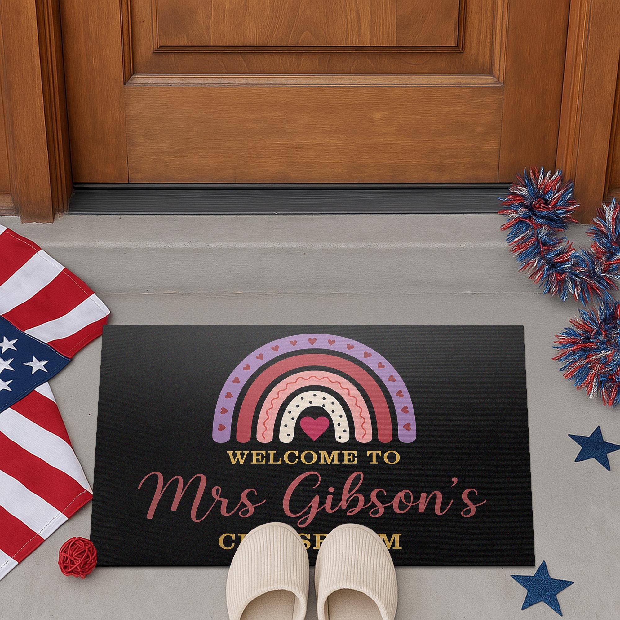 Personalized Teacher Doormat, Welcome to Classroom Rug, Custom Rainbow Door Mat, Cute School Decor for Teachers