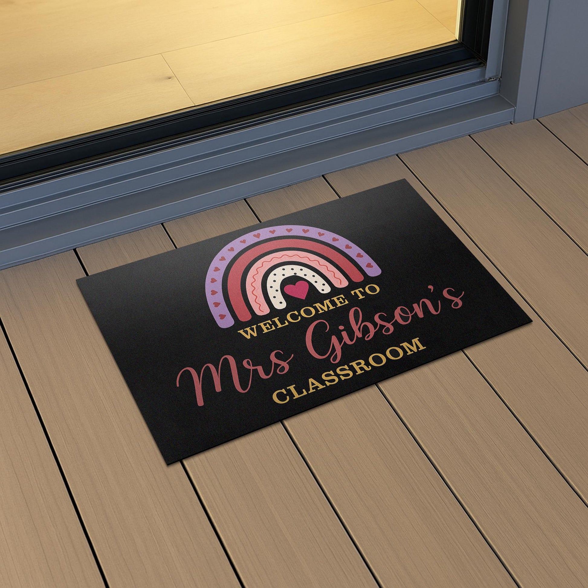 Personalized Teacher Doormat, Welcome to Classroom Rug, Custom Rainbow Door Mat, Cute School Decor for Teachers