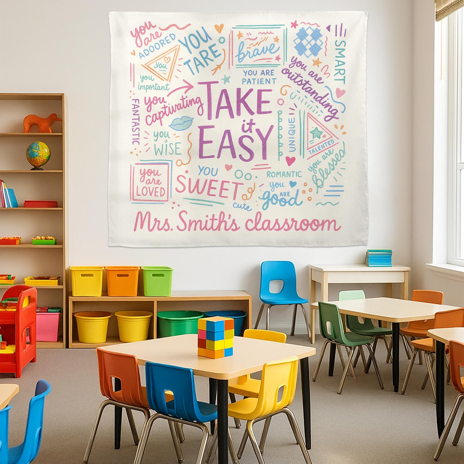 Take It Easy Classroom Tapestry, Encouraging Teacher Wall Decor, Positive Affirmation Banner, Cute Back to School Sign