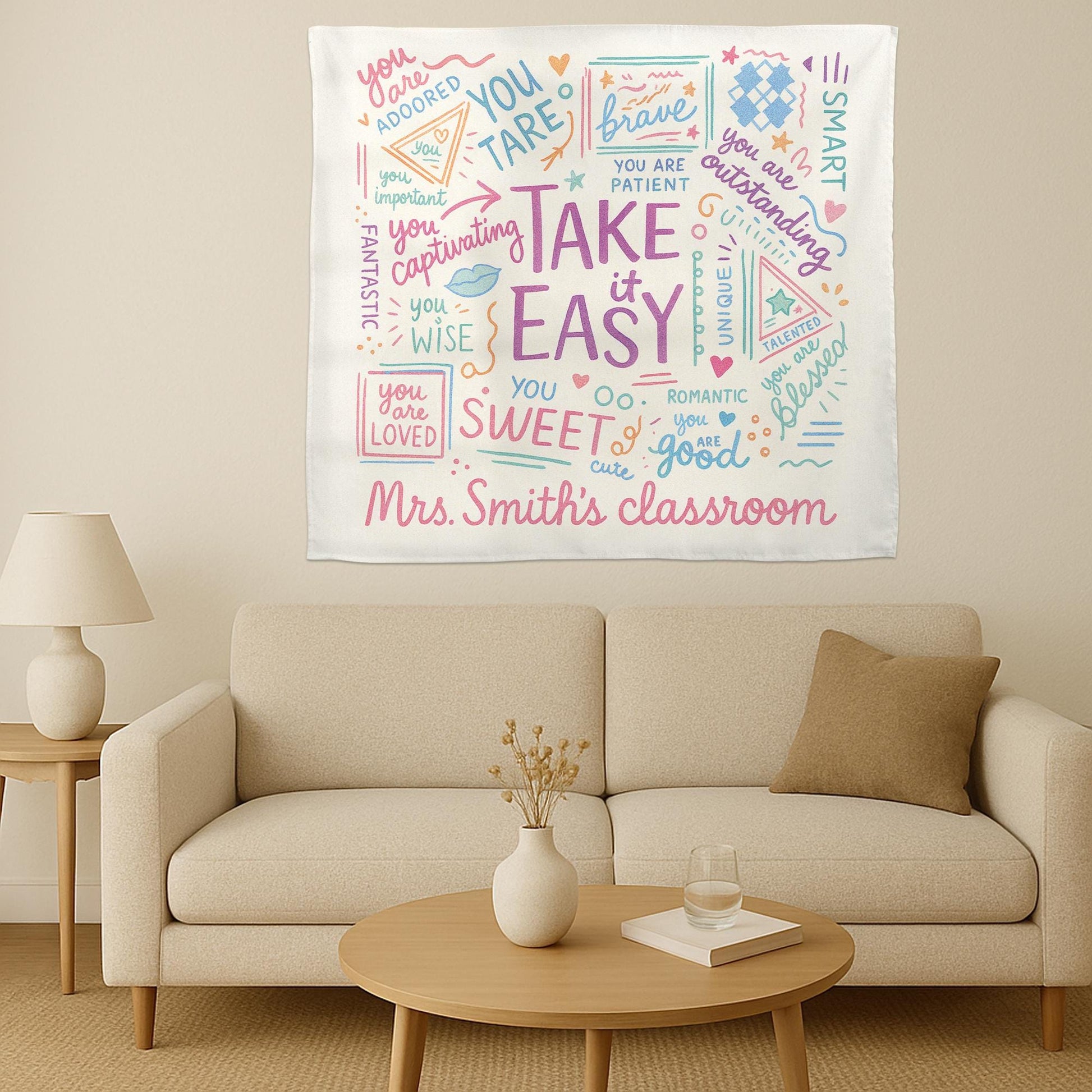 Take It Easy Classroom Tapestry, Encouraging Teacher Wall Decor, Positive Affirmation Banner, Cute Back to School Sign