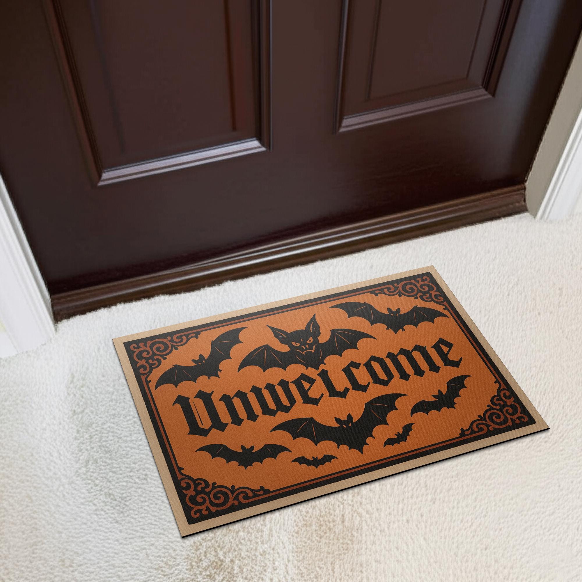 Unwelcome Halloween Doormat, Funny Bat Door Mat, Gothic Front Porch Decor, Spooky Entrance Rug, Creepy Welcome Mat