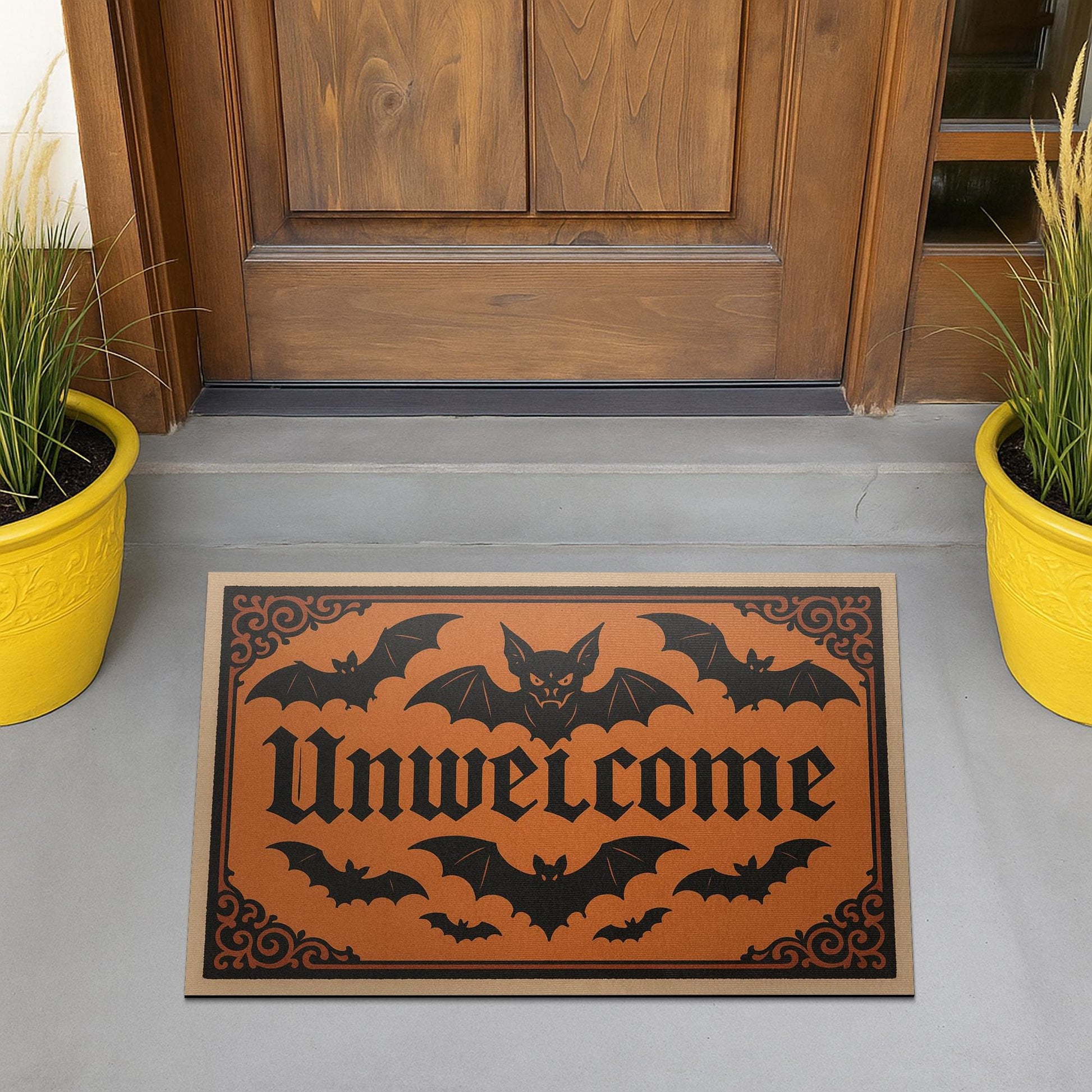 Unwelcome Halloween Doormat, Funny Bat Door Mat, Gothic Front Porch Decor, Spooky Entrance Rug, Creepy Welcome Mat
