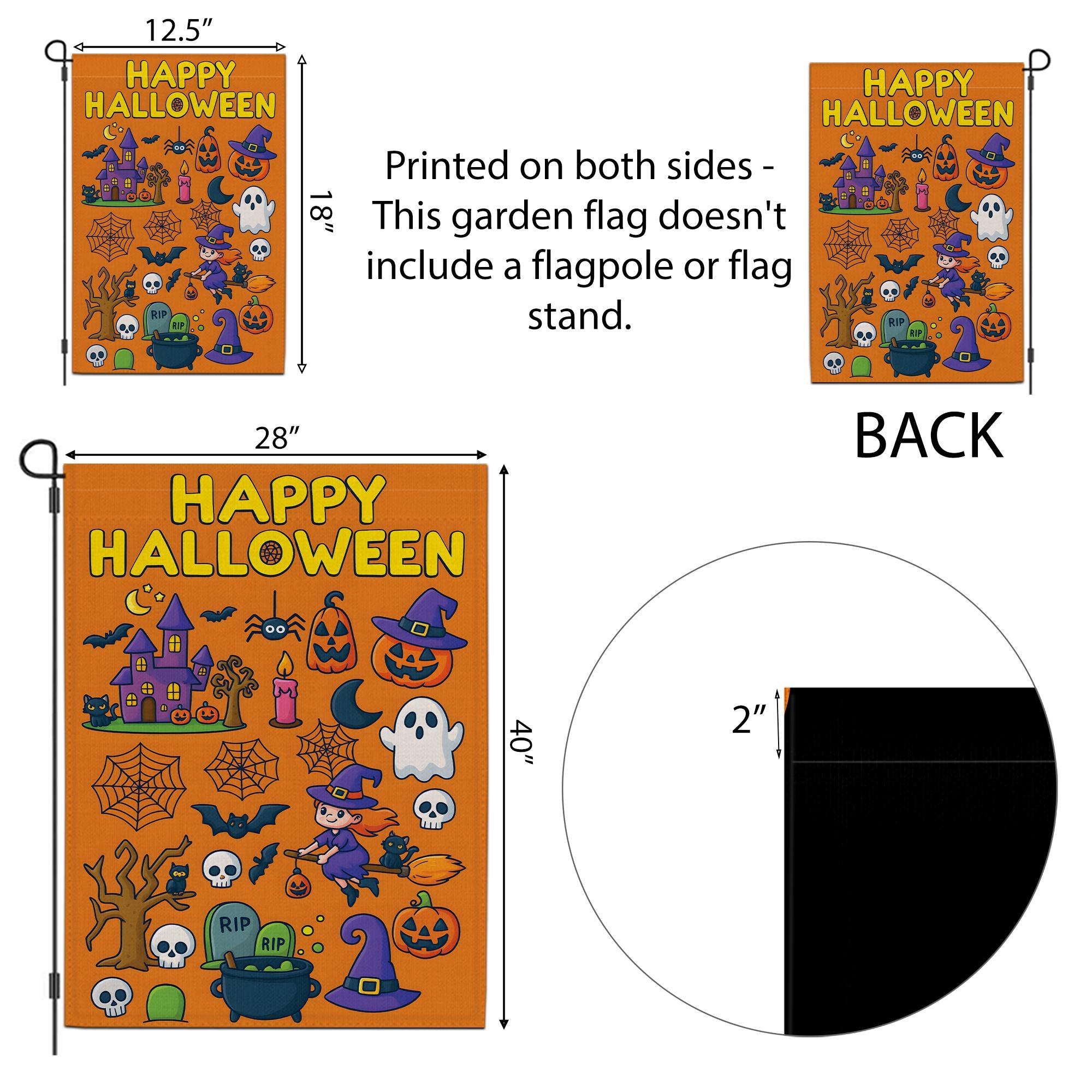 Happy Halloween Garden Flag, Cute Witch Ghost Yard Sign, Spooky Outdoor Decor, Fall Autumn Porch Banner, Double Sided Halloween House Flag