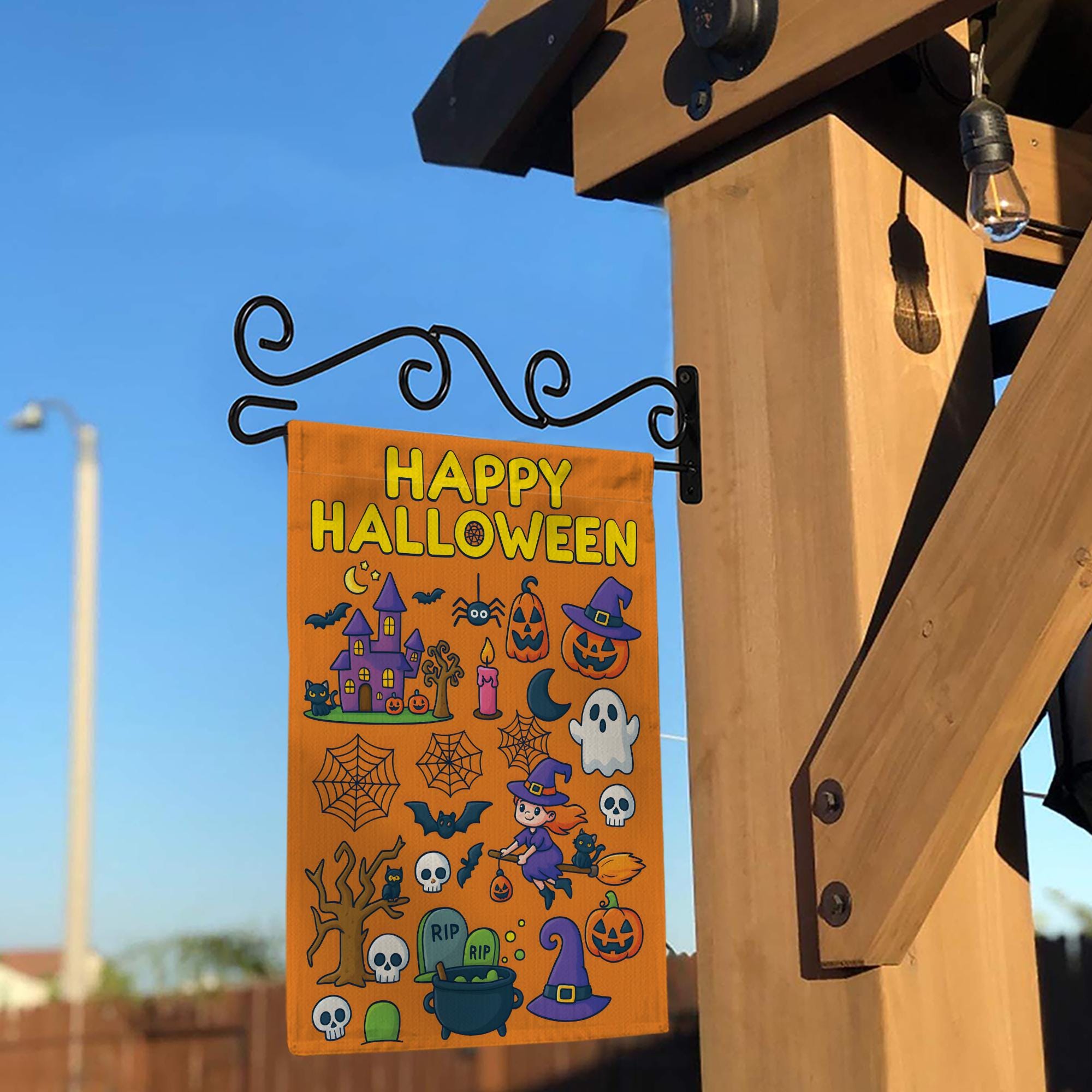 Happy Halloween Garden Flag, Cute Witch Ghost Yard Sign, Spooky Outdoor Decor, Fall Autumn Porch Banner, Double Sided Halloween House Flag