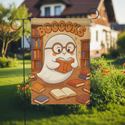Booooks Ghost Garden Flag, Cute Halloween Decor for Book Lovers, Spooky Season Bookworm Yard Art, Bookish Porch Sign